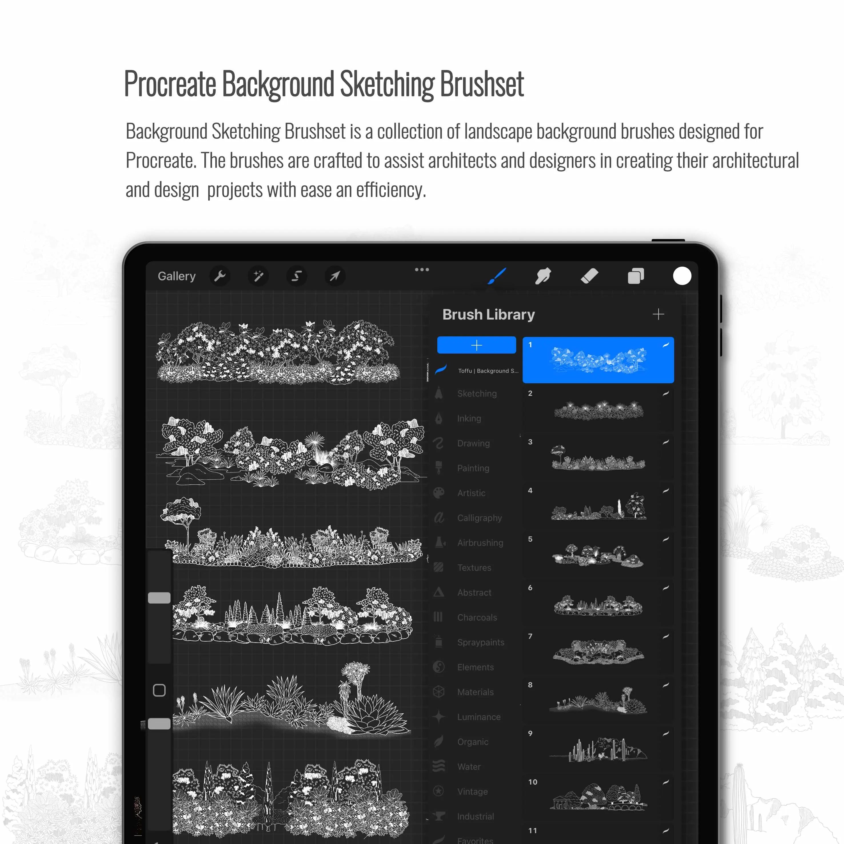 Procreate Background Sketching Brushset & Illustrations Digital Artwork drawings | Toffu Co