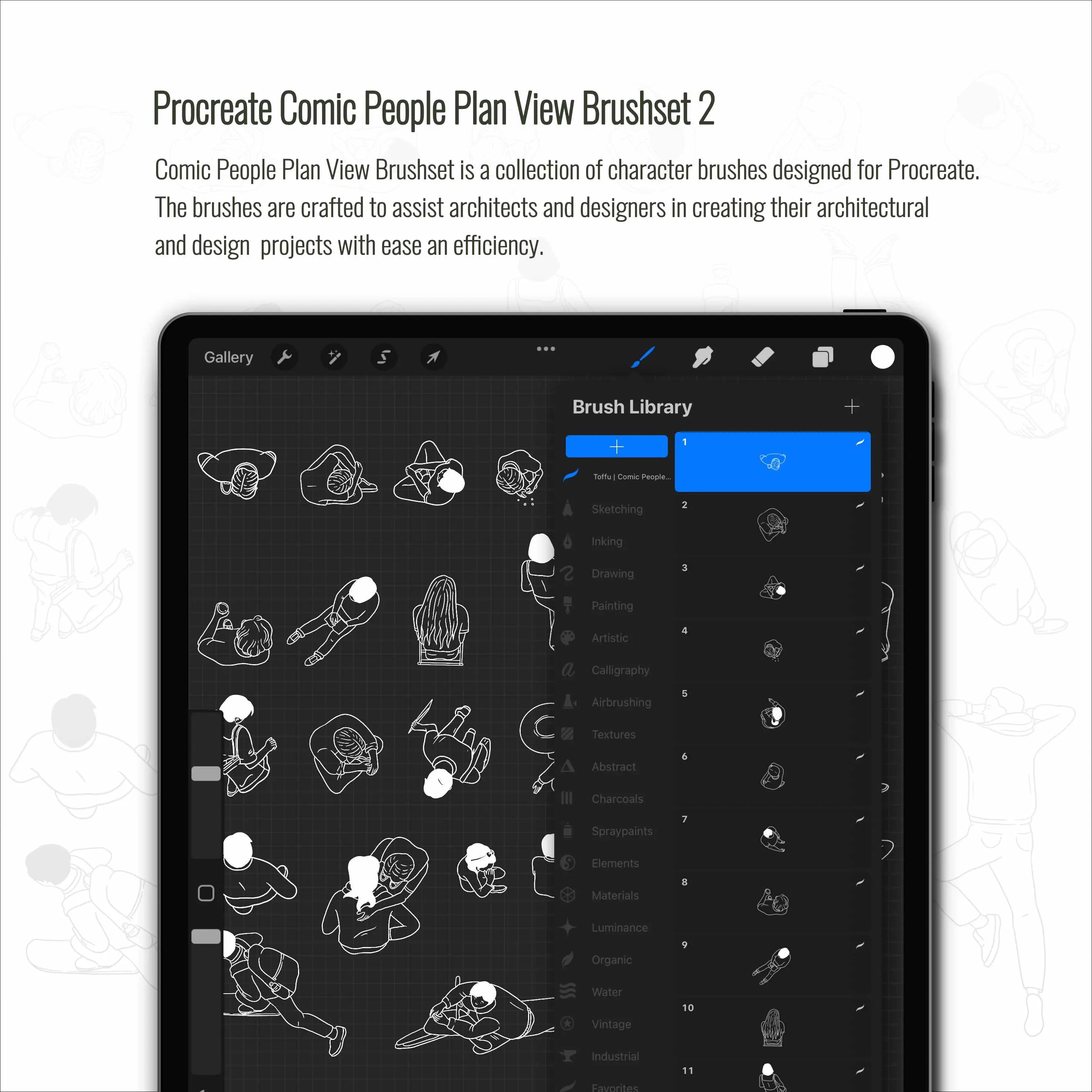 Procreate Comic People Plan View Brushset & Illustrations 2 Digital Artwork drawings | Toffu Co