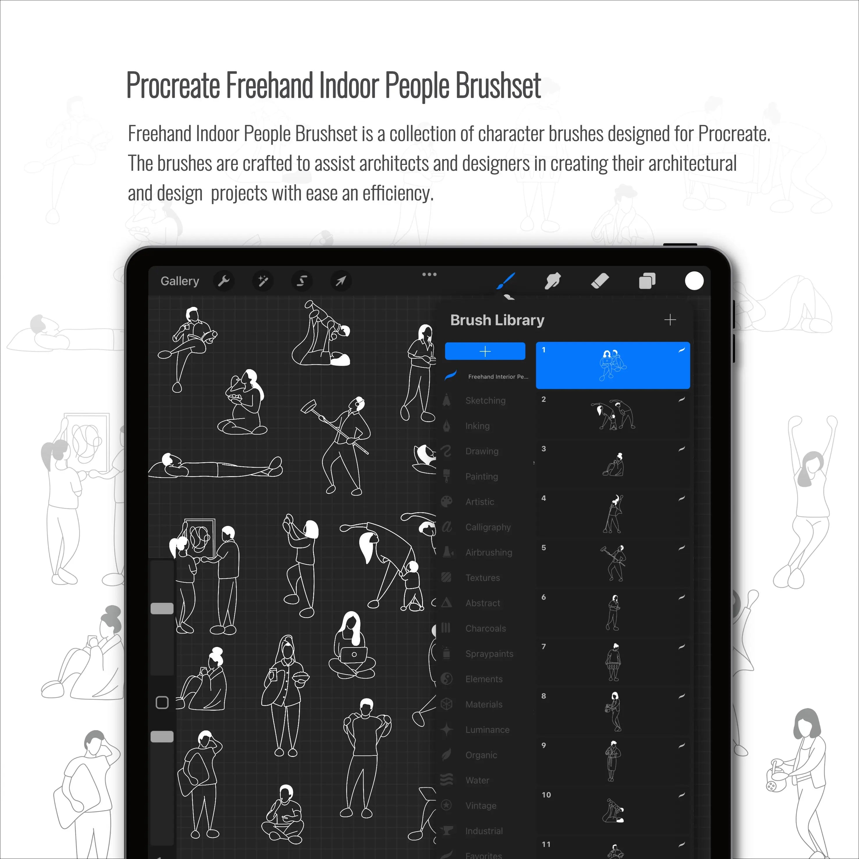 Procreate Freehand Indoor People Brushset & Illustrations Digital Artwork drawings | Toffu Co