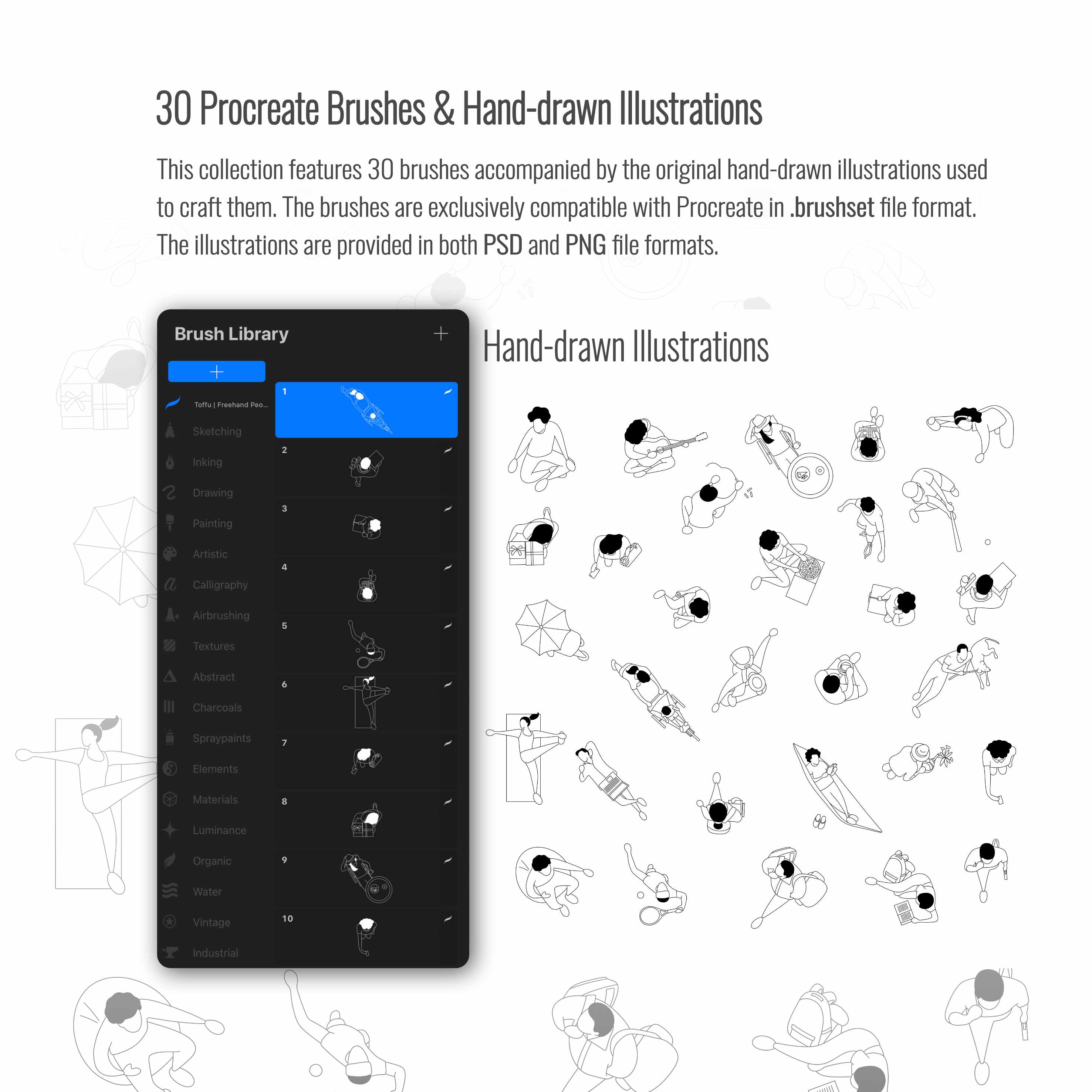 Procreate Freehand People Plan View Brushset & Illustrations 2 PNG - Toffu Co