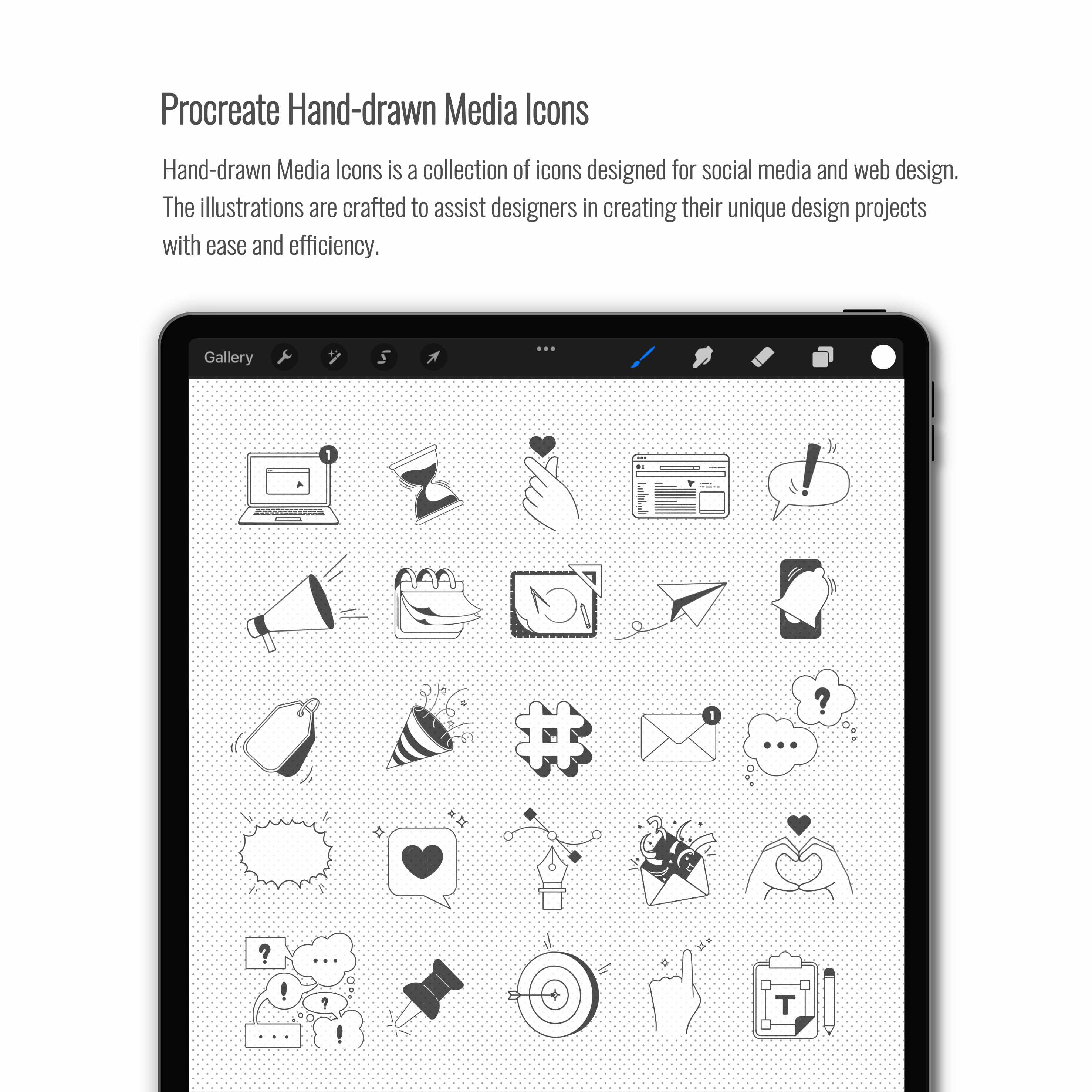 Procreate Hand-drawn Media Icons PNG - Toffu Co