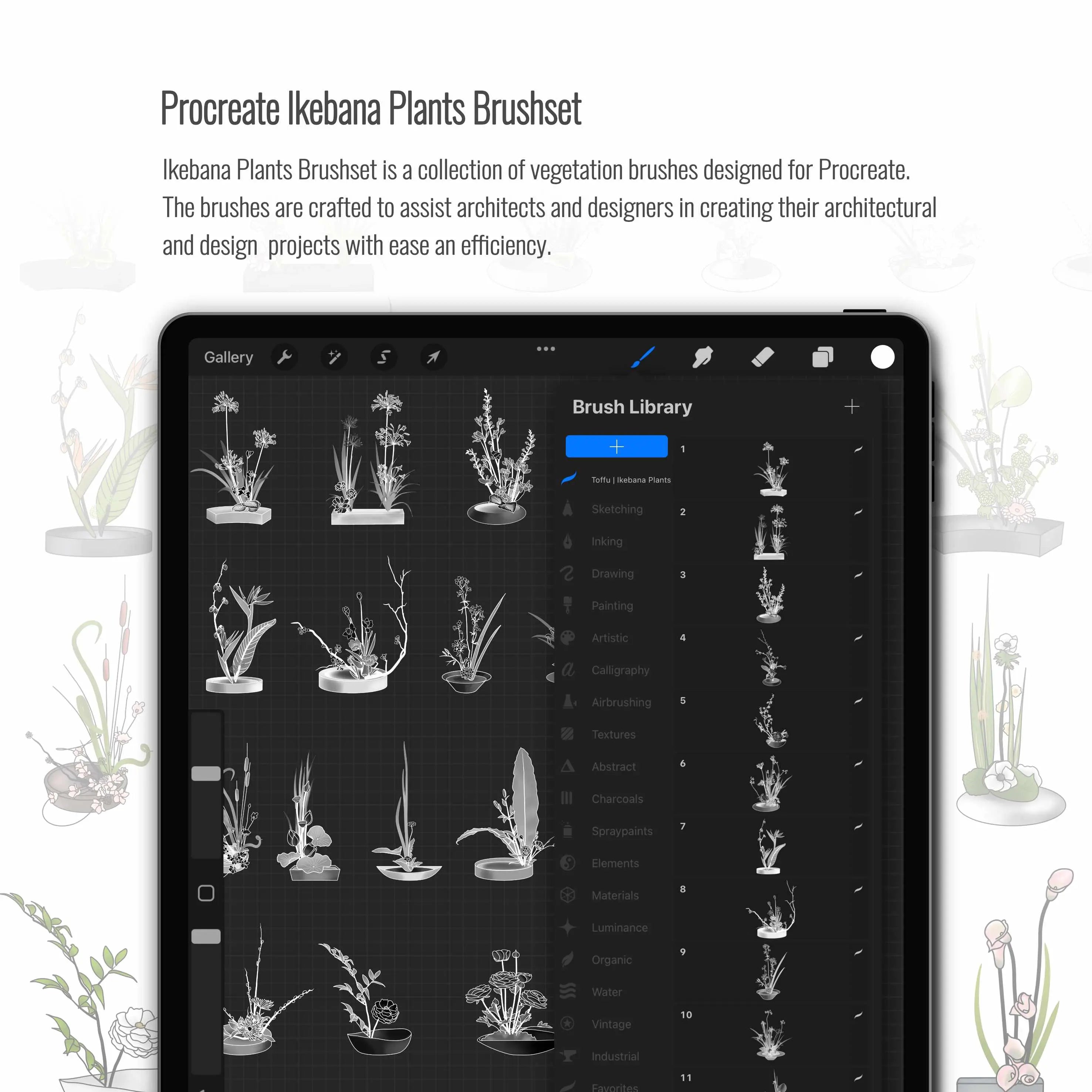 Procreate Ikebana Plants Brushset & Illustrations Digital Artwork drawings | Toffu Co