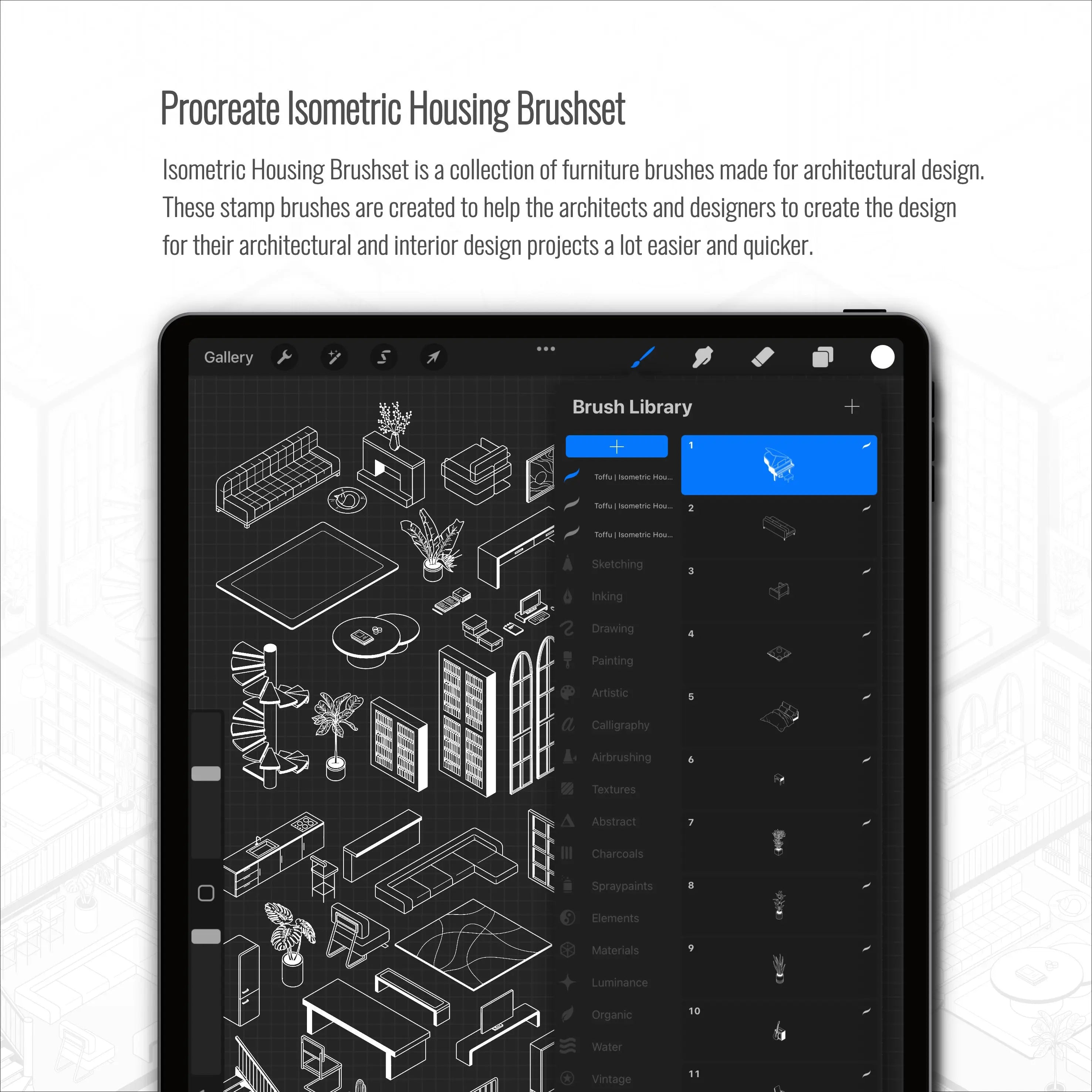 Procreate Isometric Housing Brushset & Illustrations PNG - Toffu Co