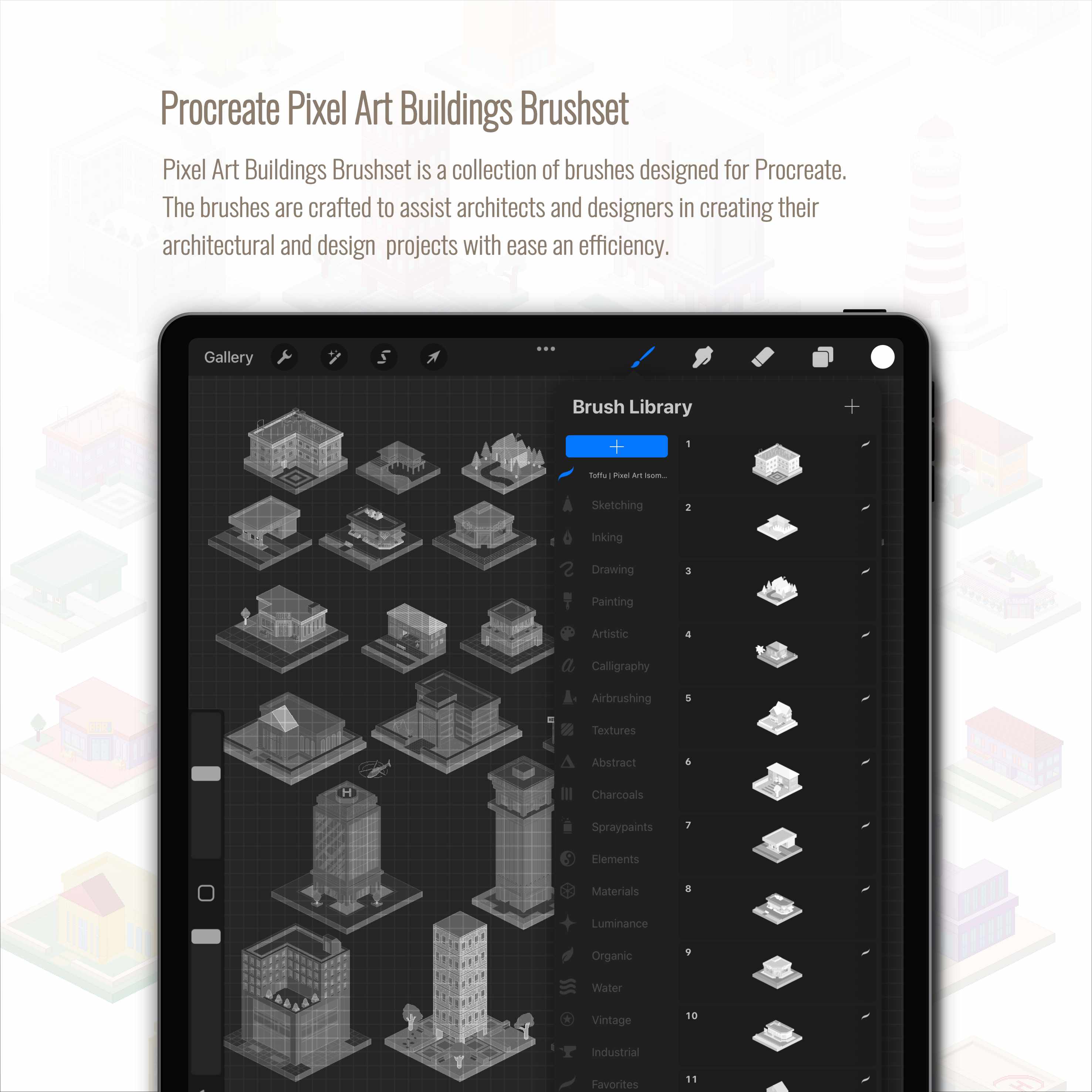 Procreate Pixel Art Buildings Brushset & Illustrations PNG - Toffu Co