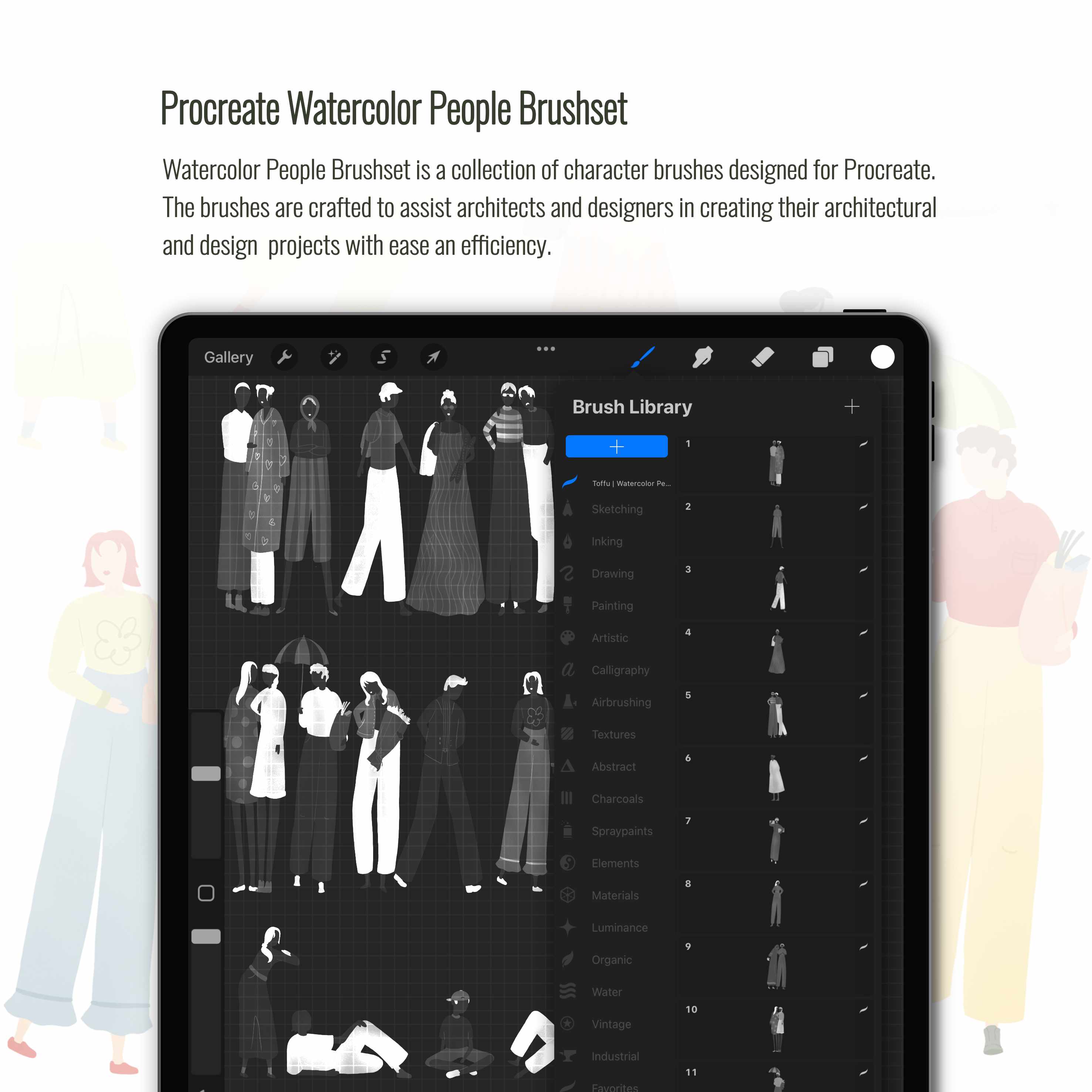 Procreate Watercolor People Brushset & Illustrations 2 PNG - Toffu Co