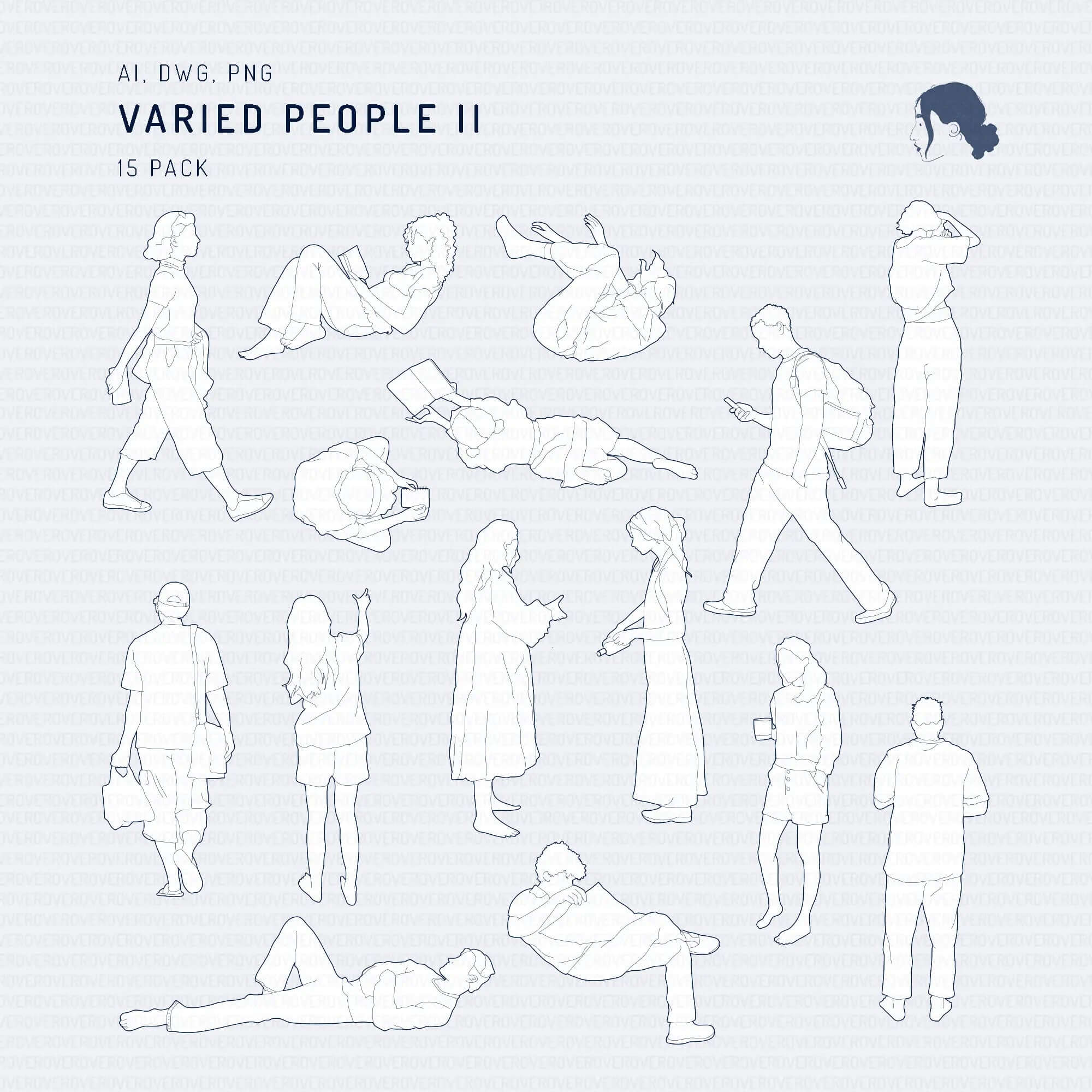 Cad Varied People II Digital Artwork drawings | Toffu Co