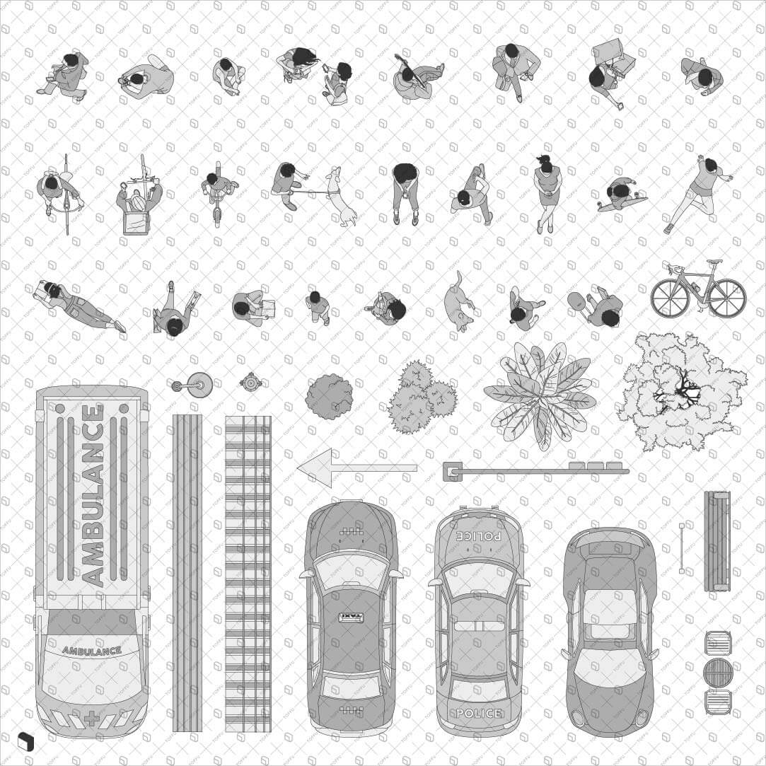 Cad Monochrome Street Top View Digital Artwork drawings | Toffu Co