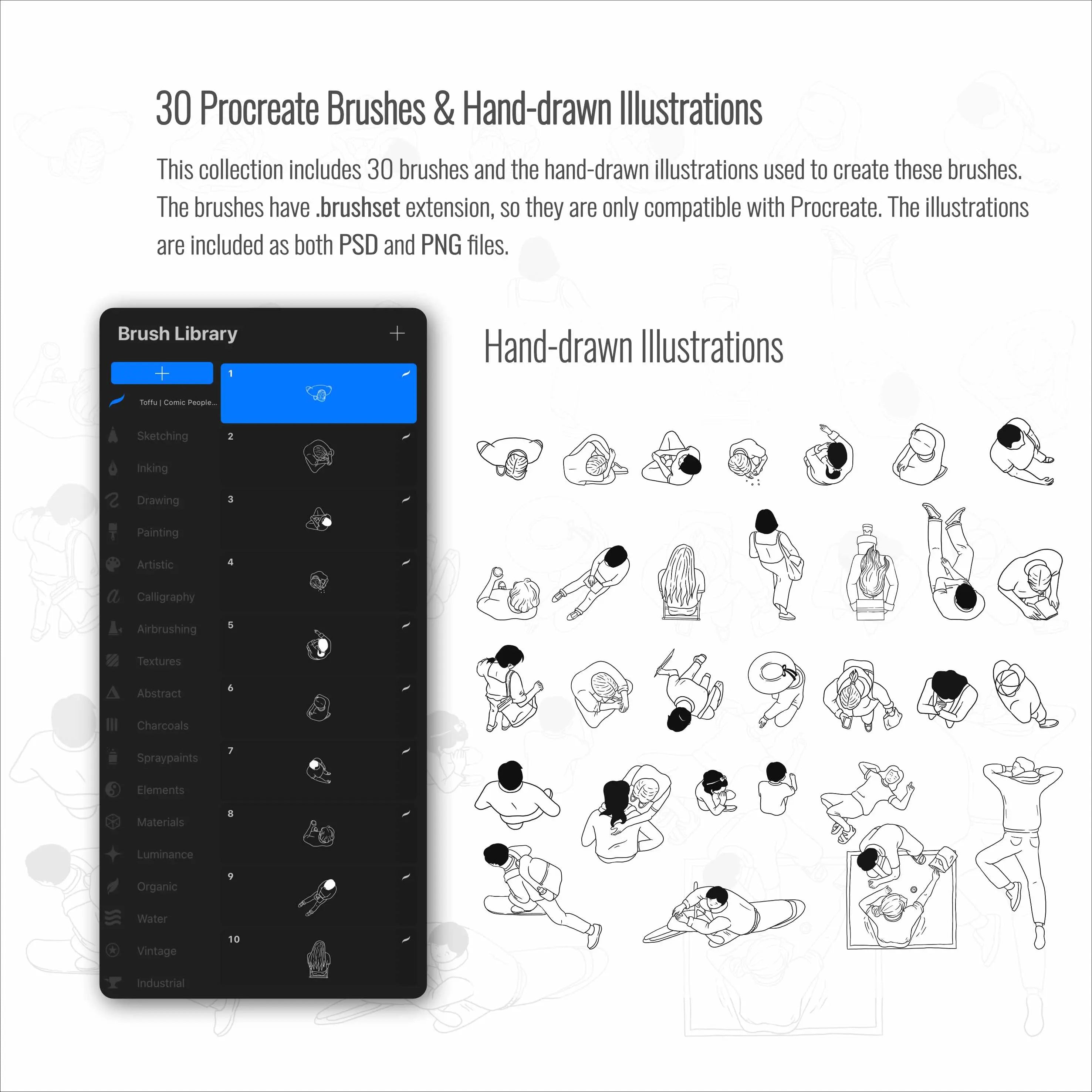 Procreate Comic People Plan View Brushset & Illustrations 2 Digital Artwork drawings | Toffu Co