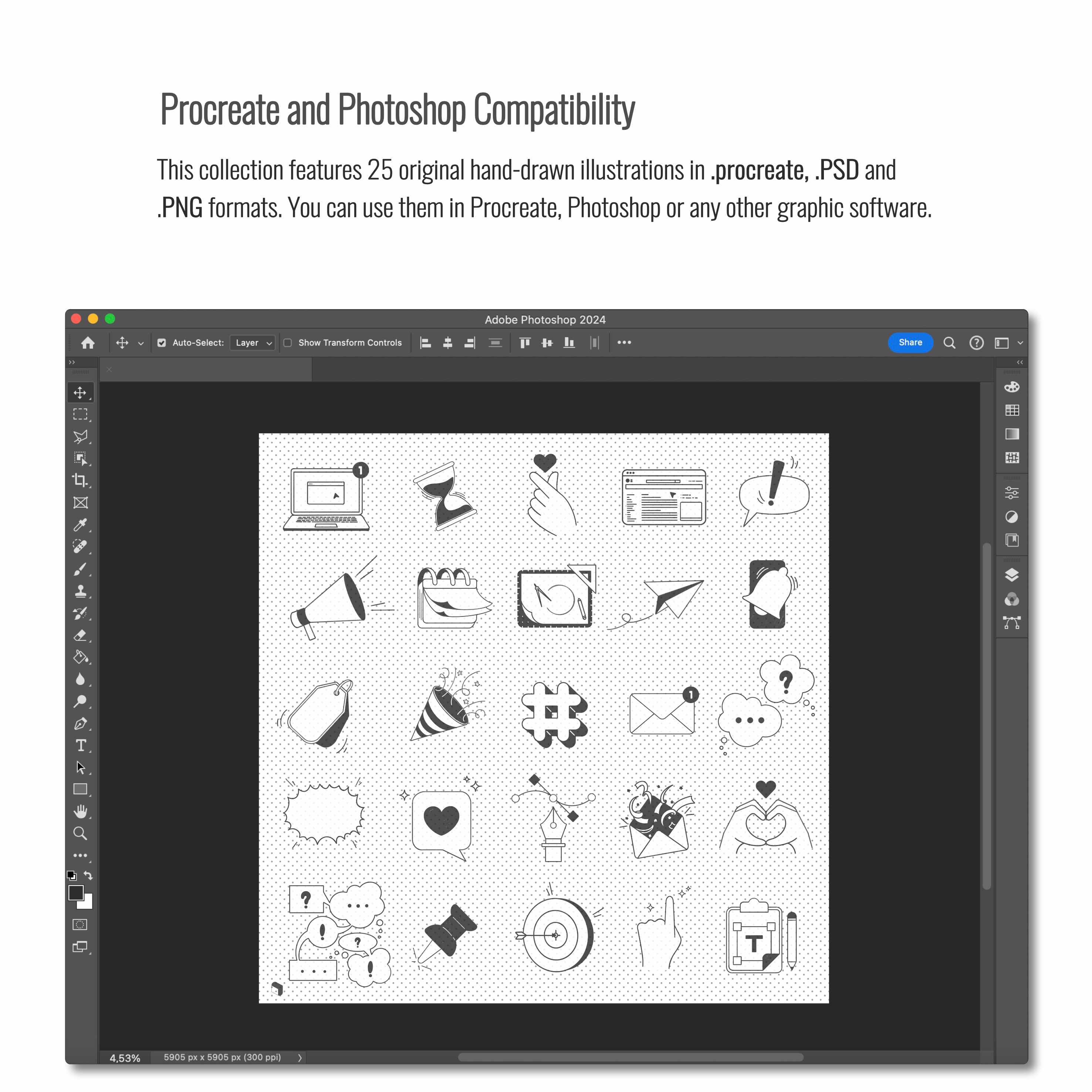 Procreate Hand-drawn Media Icons PNG - Toffu Co