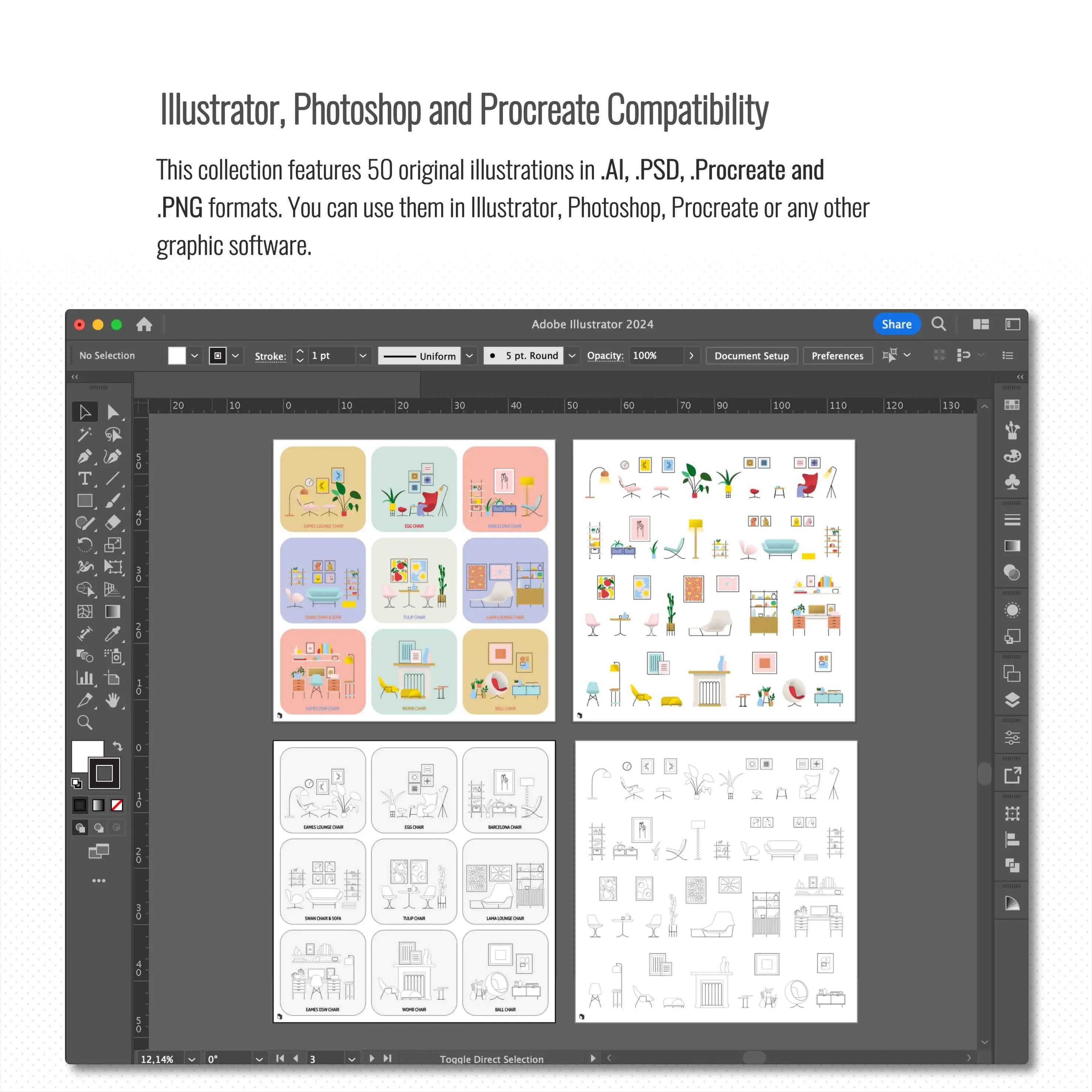 Procreate Iconic Chair Illustrations Digital Artwork drawings | Toffu Co