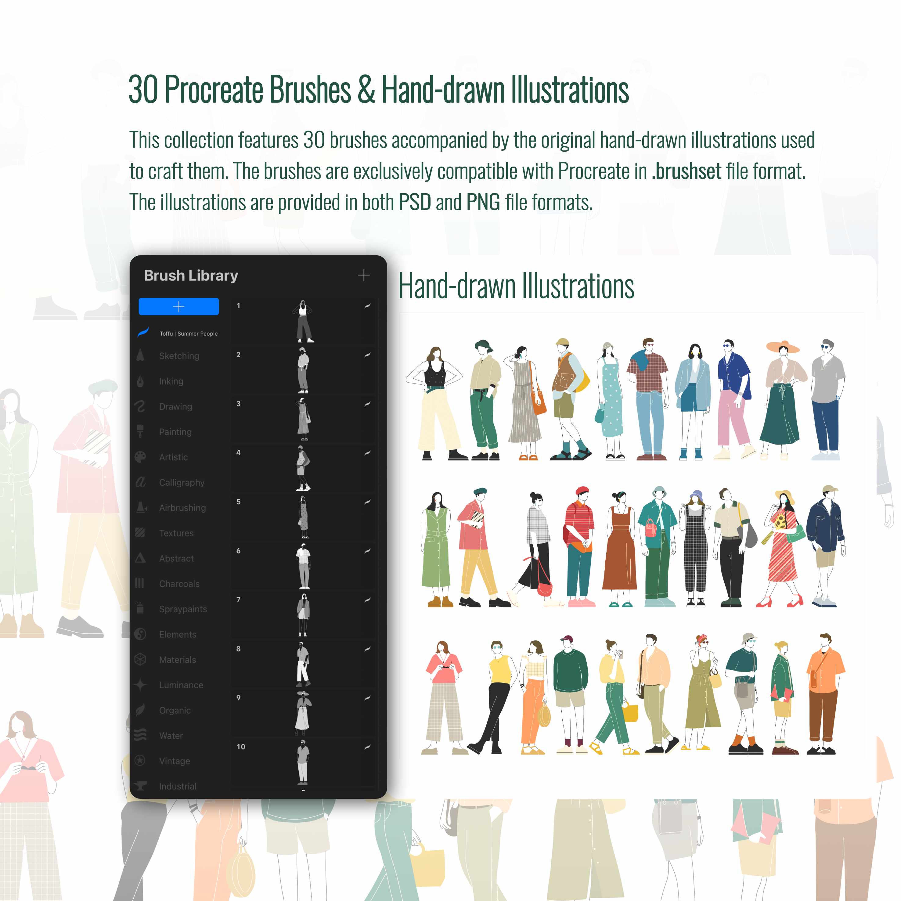 Procreate Summer People Brushset & Illustrations PNG - Toffu Co