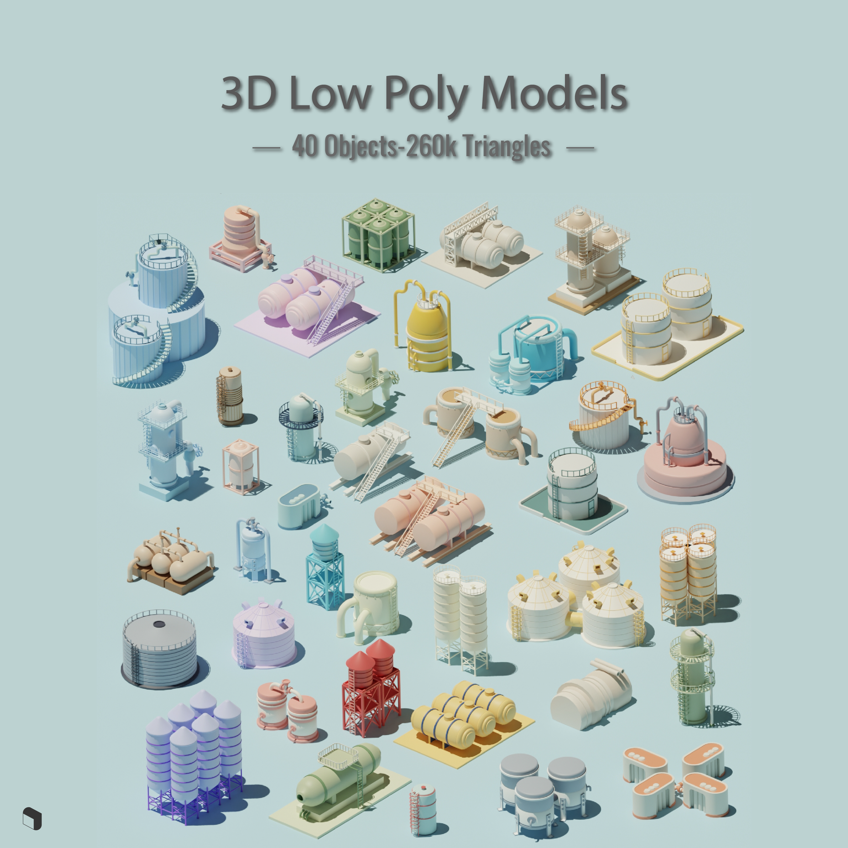 3D Model Low Poly Industrial Tanks PNG - Toffu Co