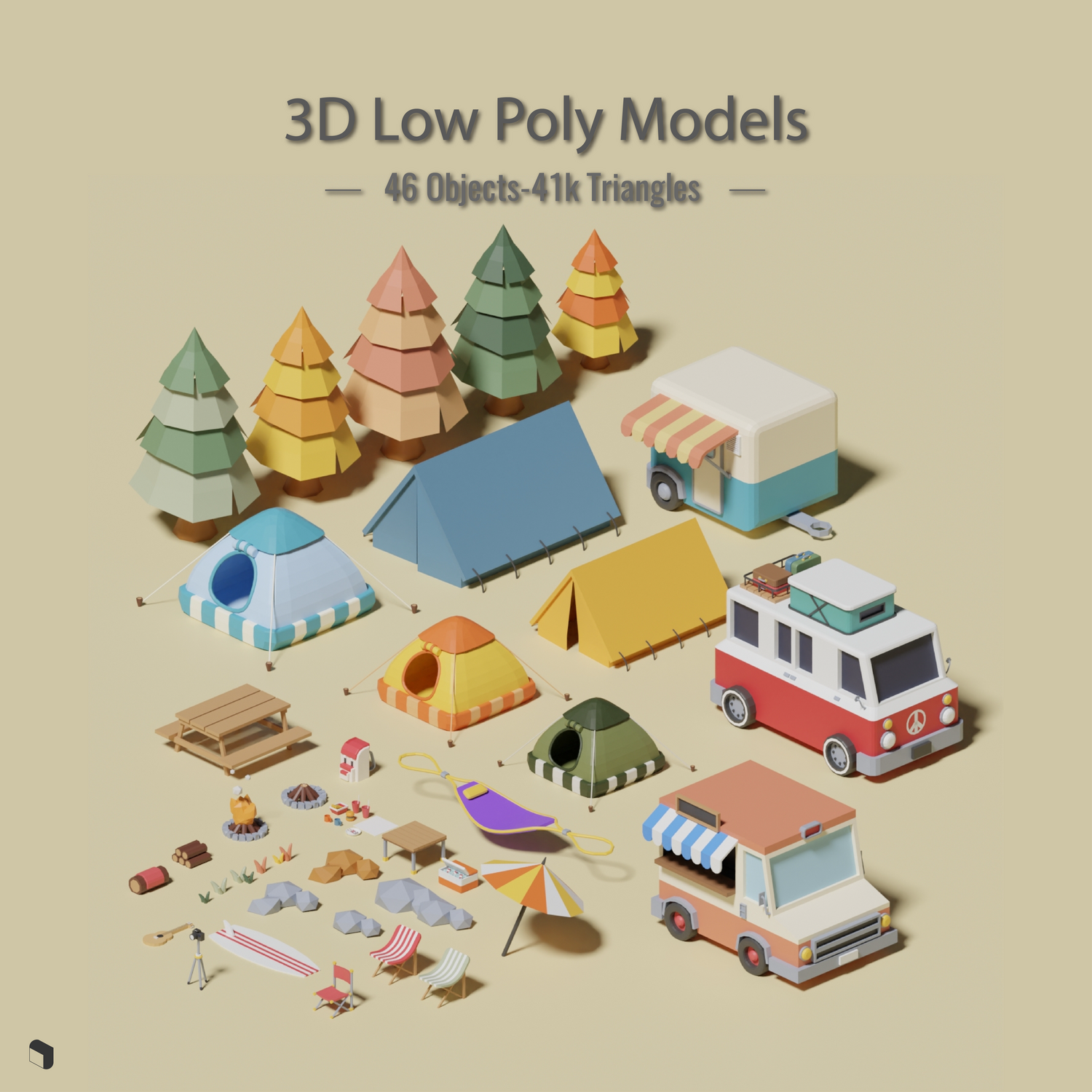3D Model Low Poly Camping PNG - Toffu Co