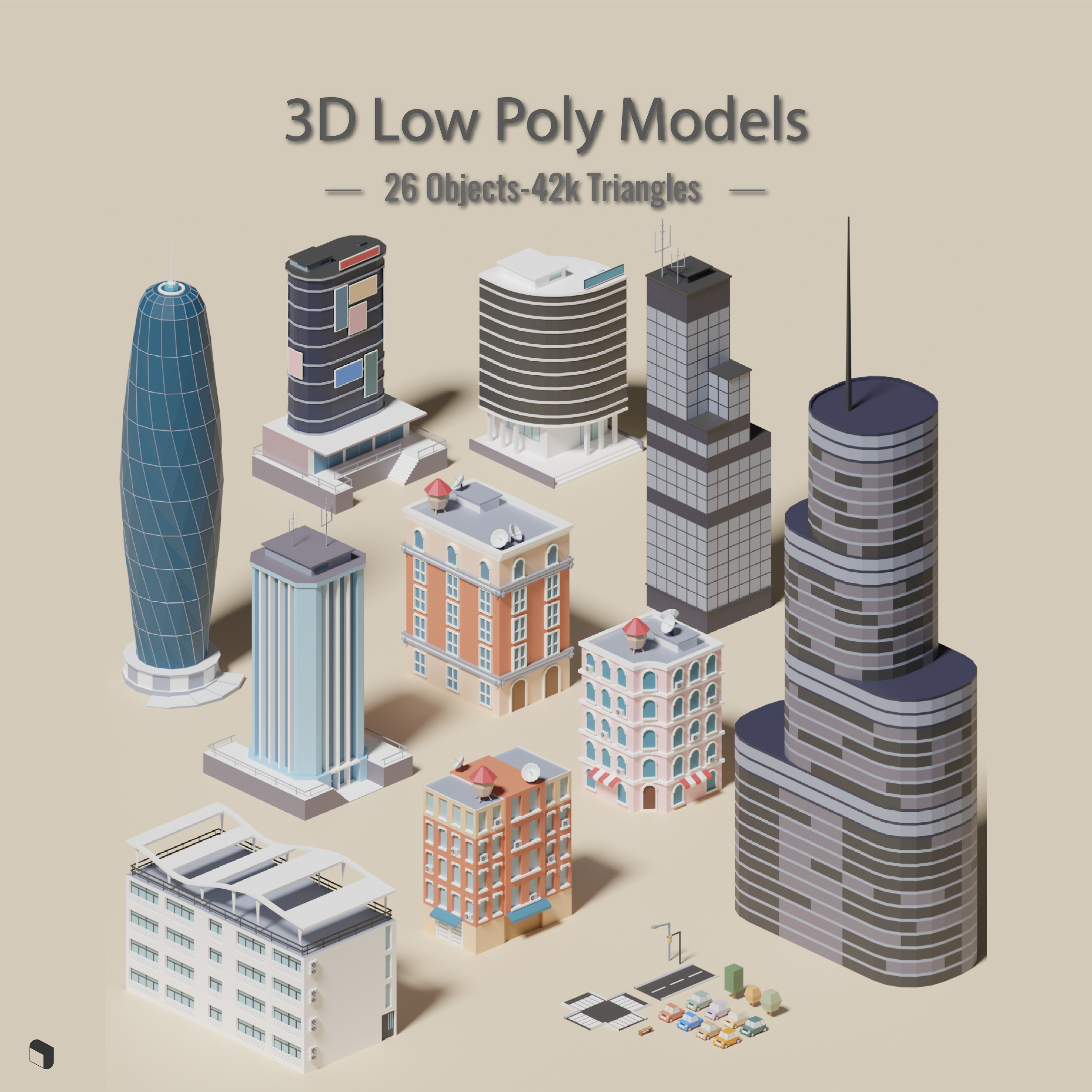 3D Model Low-Poly Mini City 1 PNG - Toffu Co