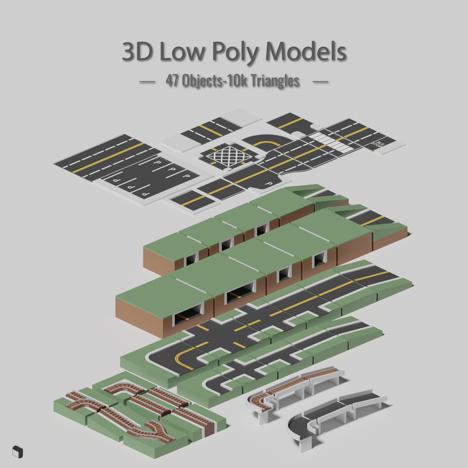 3D Model Low Poly Road Constructor PNG - Toffu Co