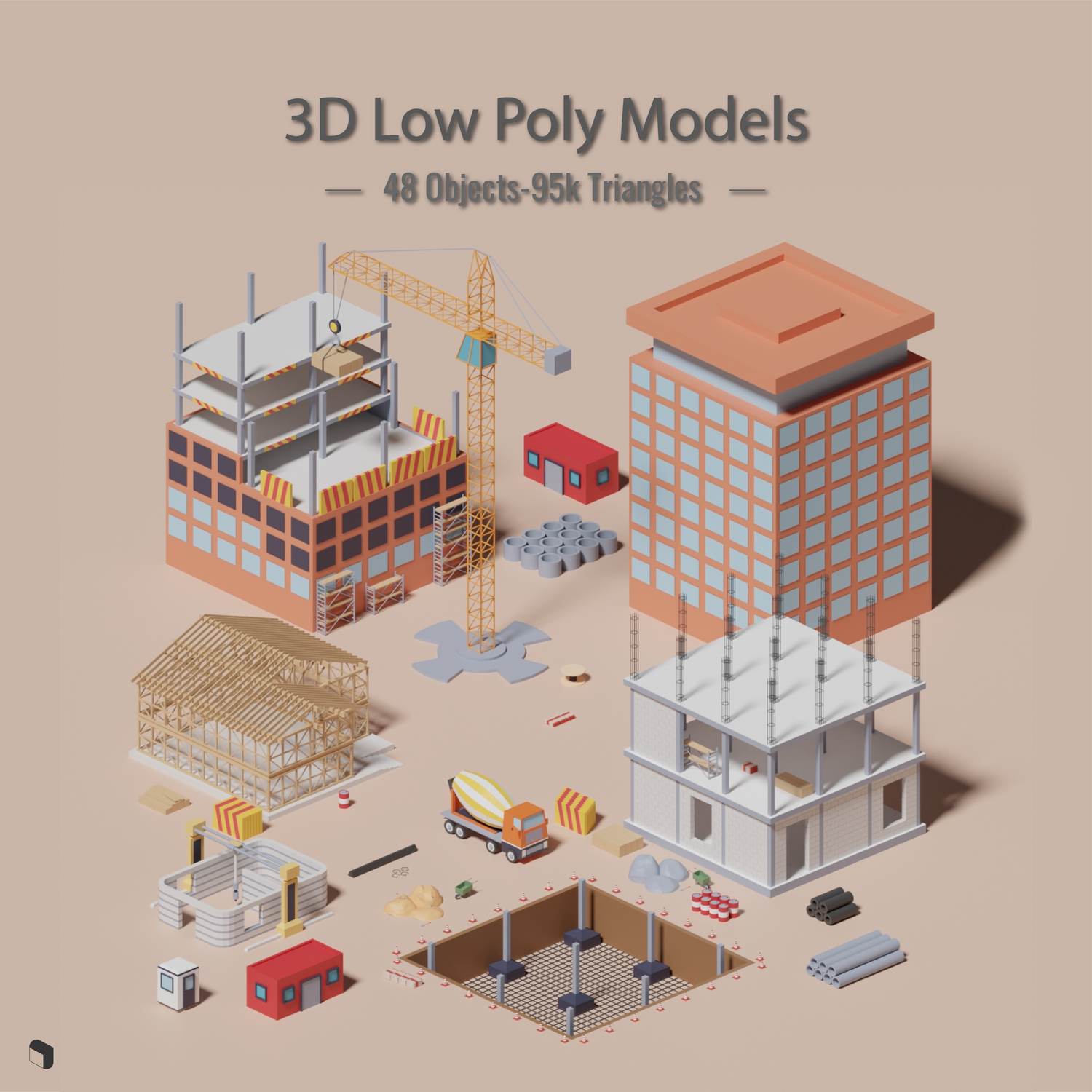 3D Model Low Poly Construction 2 PNG - Toffu Co
