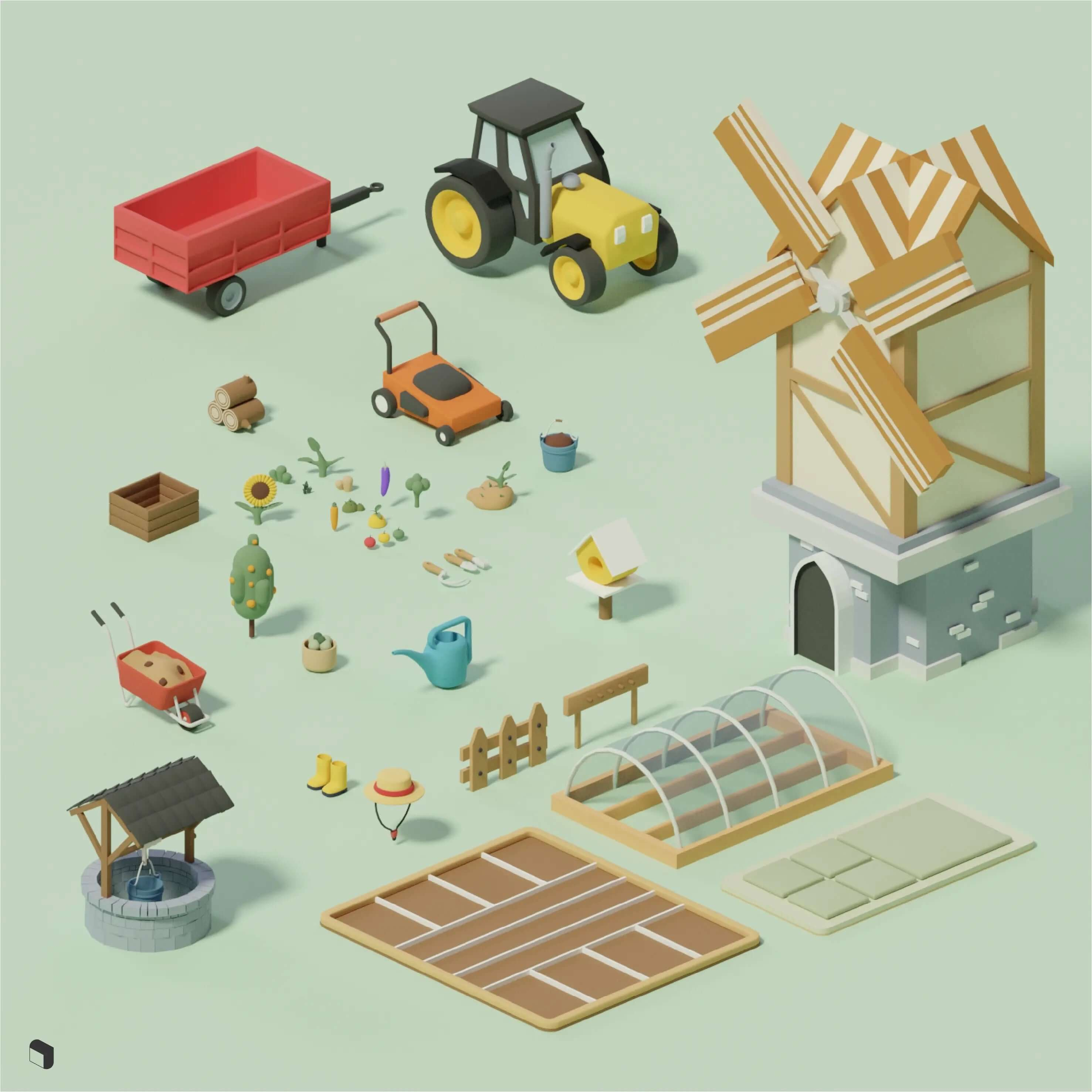 3D Model Low Poly Farm Digital Artwork drawings | Toffu Co