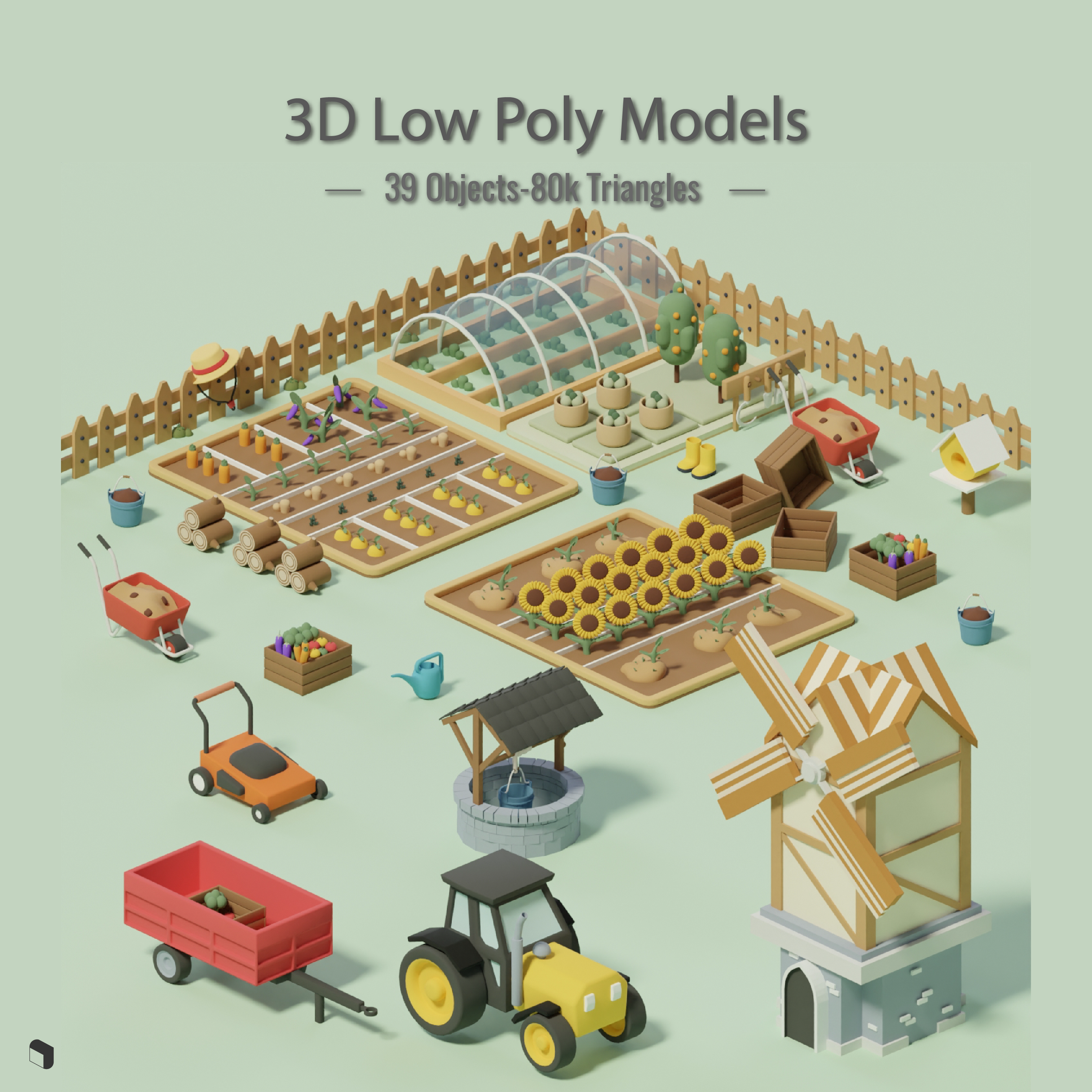 3D Model Low Poly Farm PNG - Toffu Co