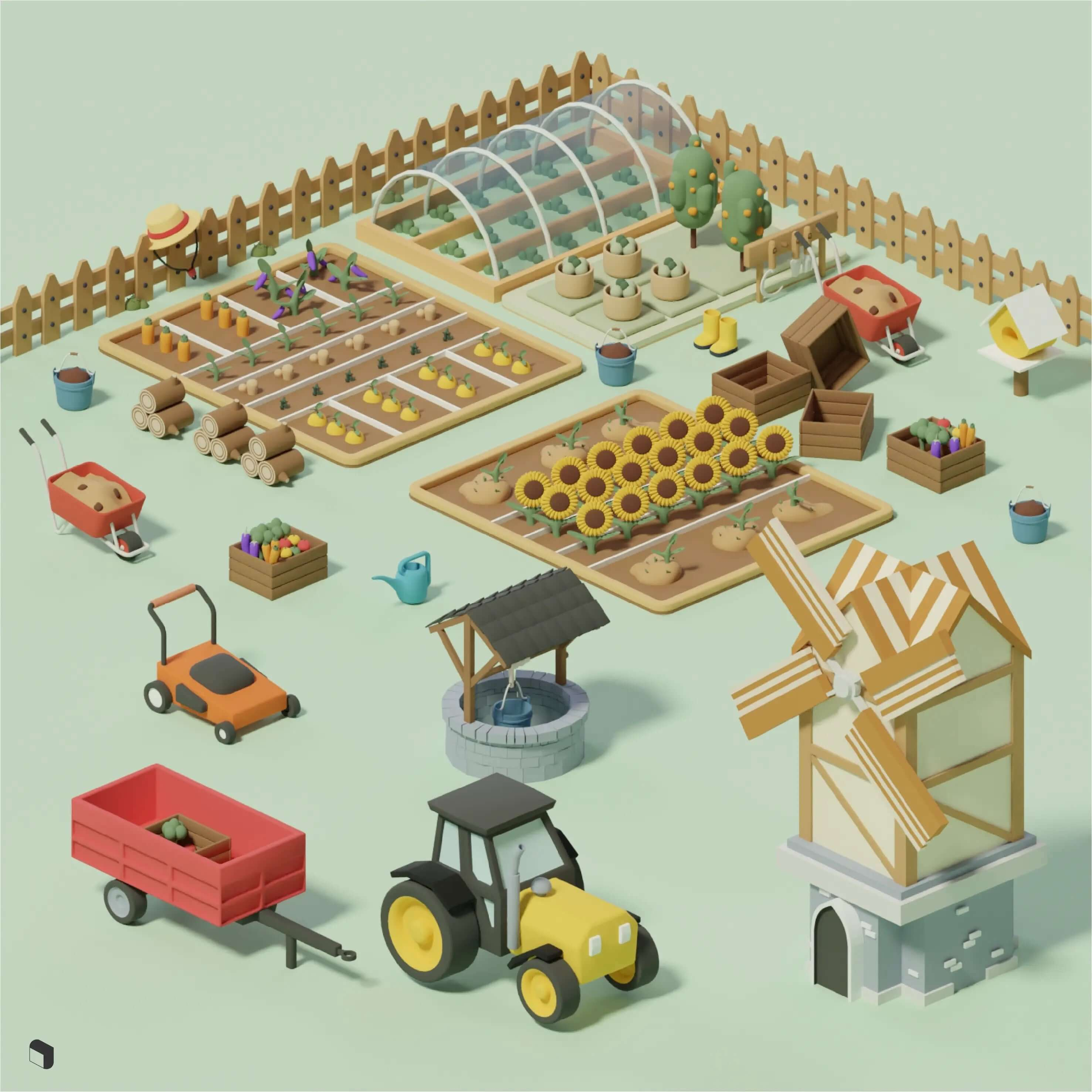 3D Model Low Poly Farm Digital Artwork drawings | Toffu Co
