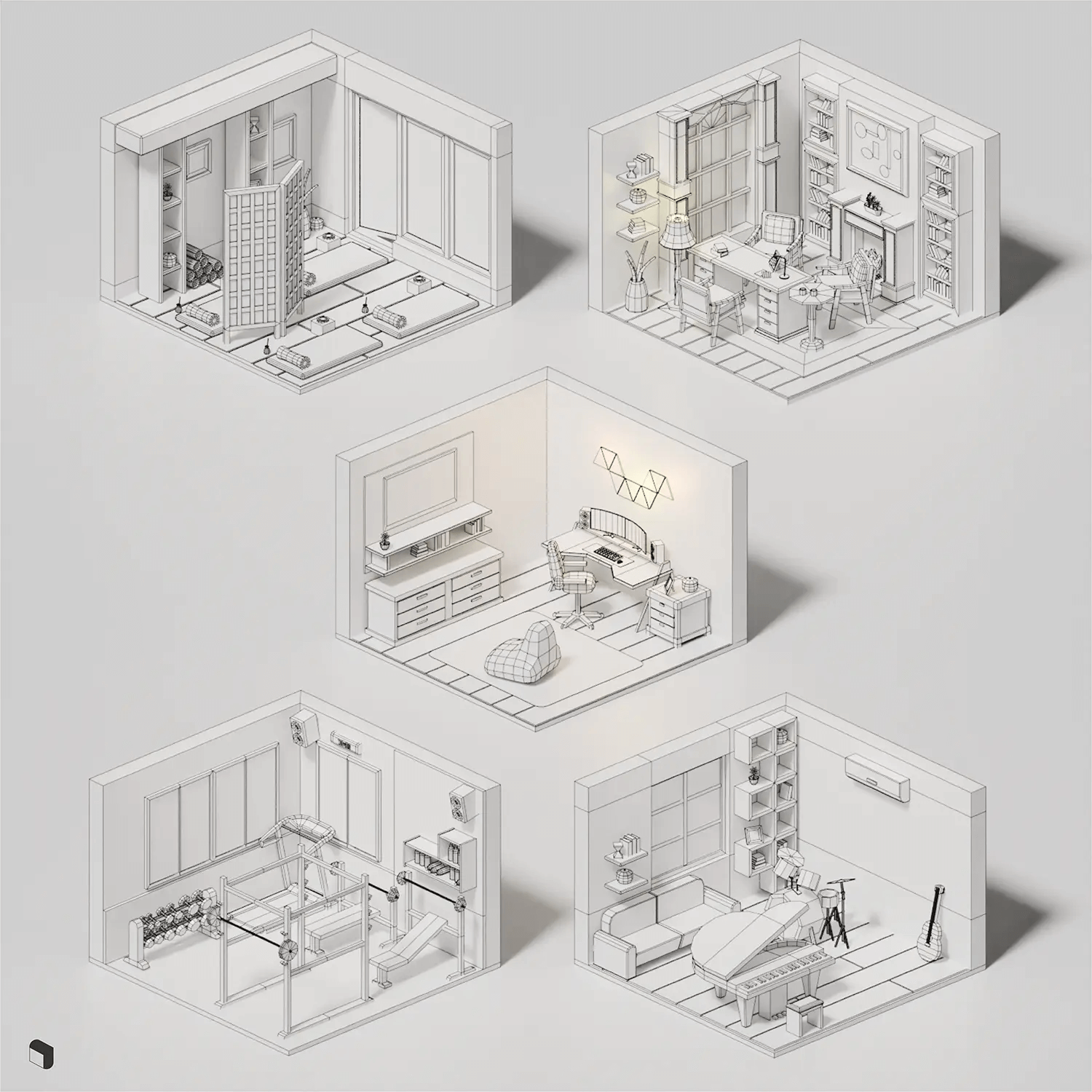 3D Model Low Poly Hobby Room Setups Digital Artwork drawings | Toffu Co