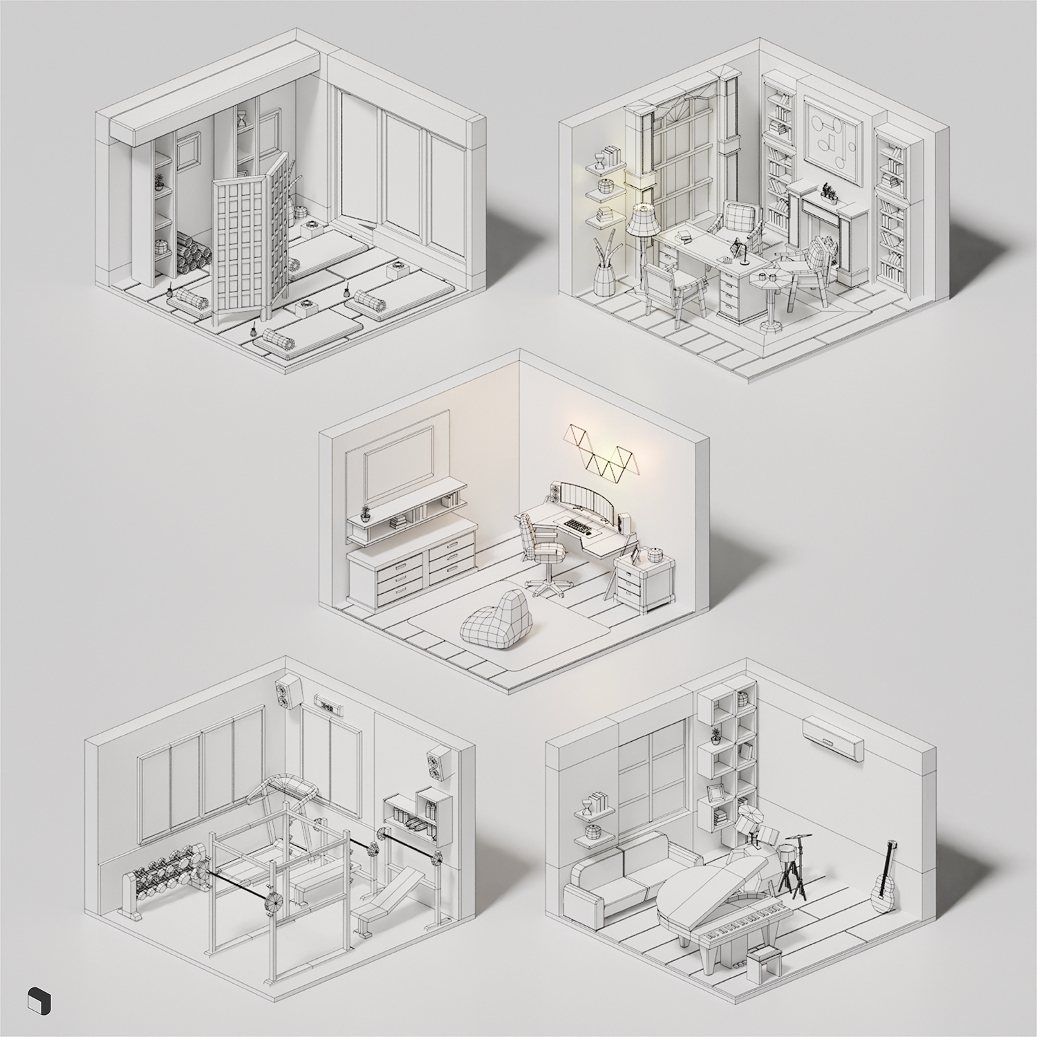 3D Model Low Poly Hobby Room Setups PNG - Toffu Co