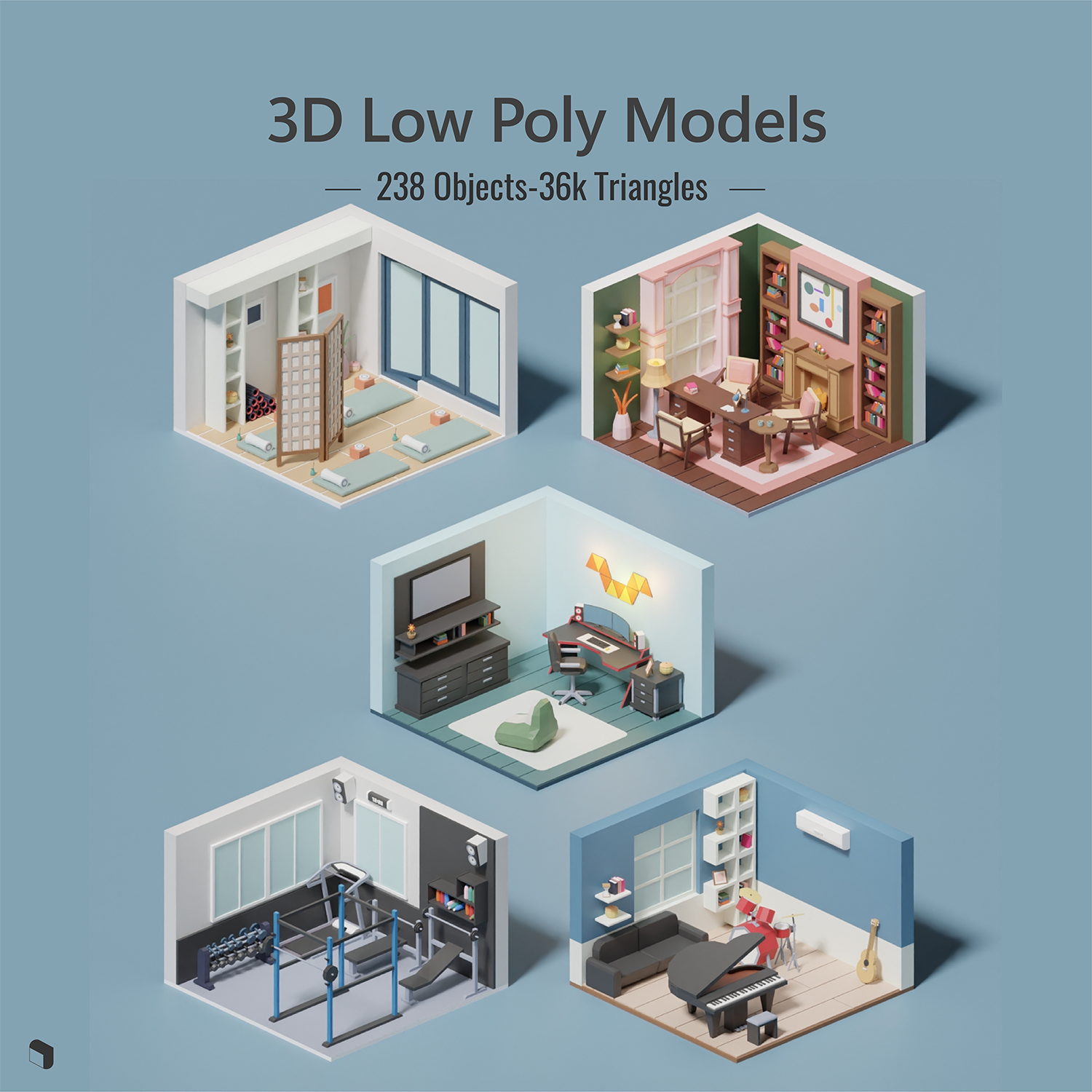 3D Model Low Poly Hobby Room Setups PNG - Toffu Co