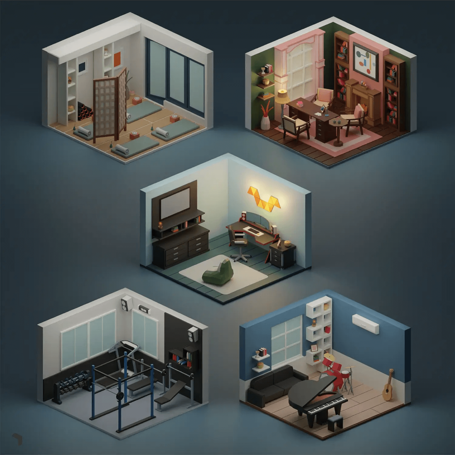 3D Model Low Poly Hobby Room Setups Digital Artwork drawings | Toffu Co