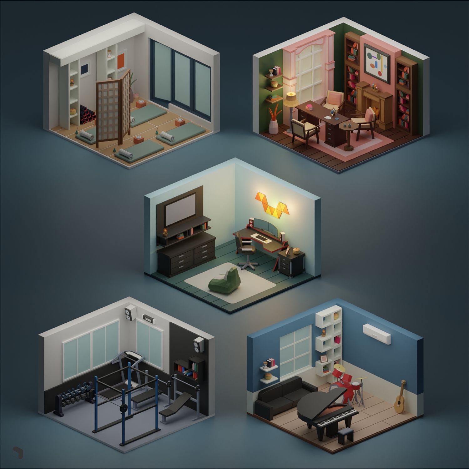 3D Model Low Poly Hobby Room Setups PNG - Toffu Co