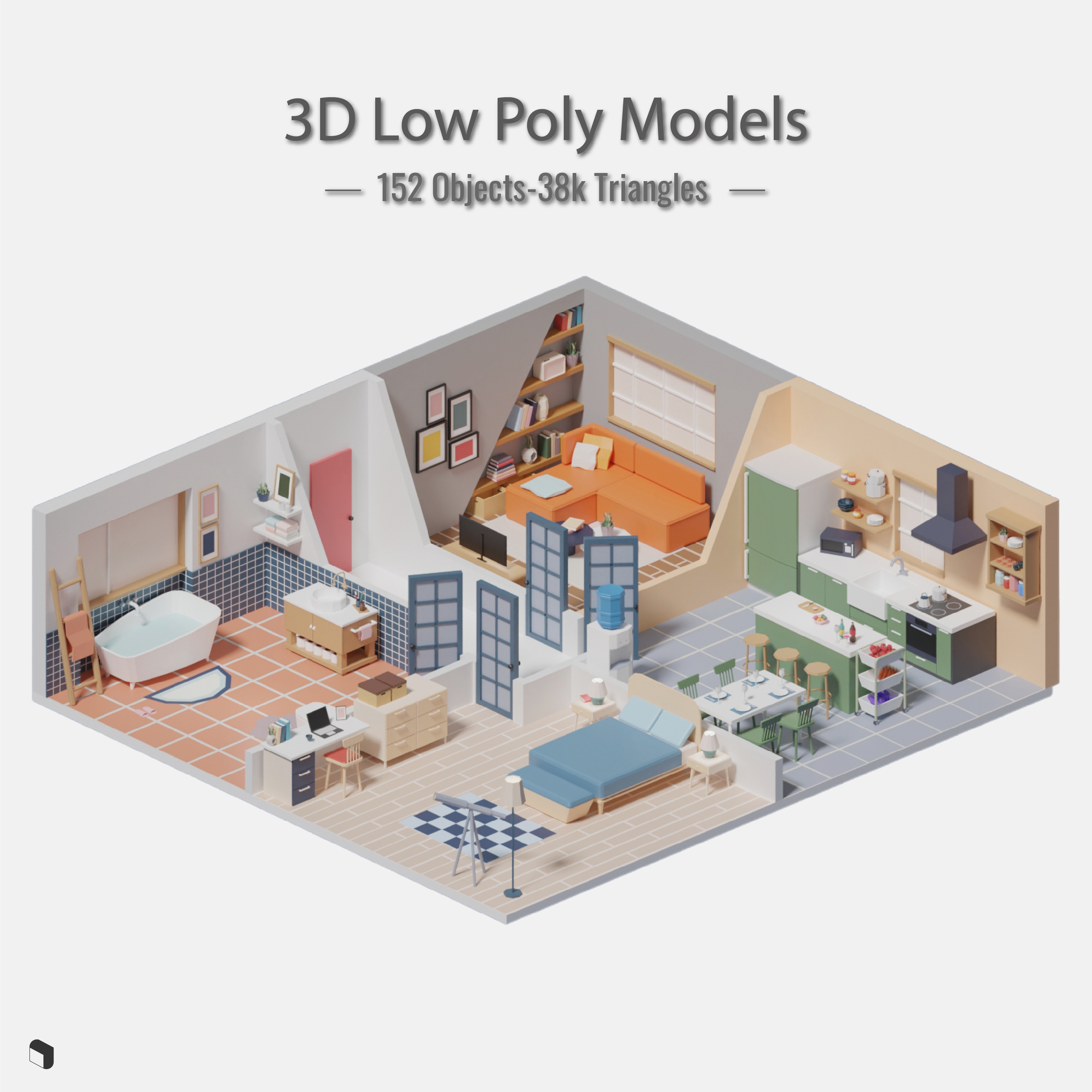 3D Model Low Poly Home Set PNG - Toffu Co