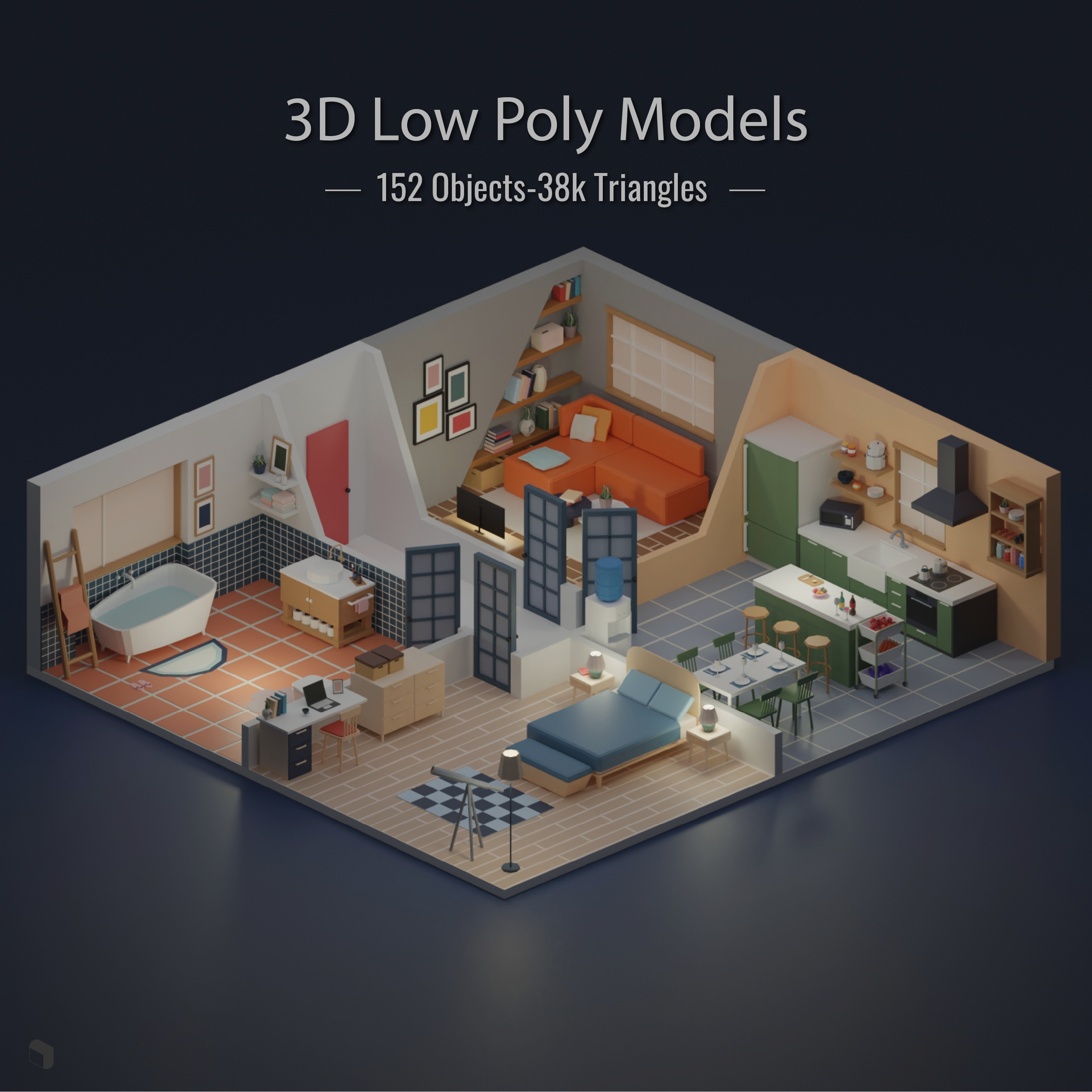 3D Model Low Poly Home Set PNG - Toffu Co