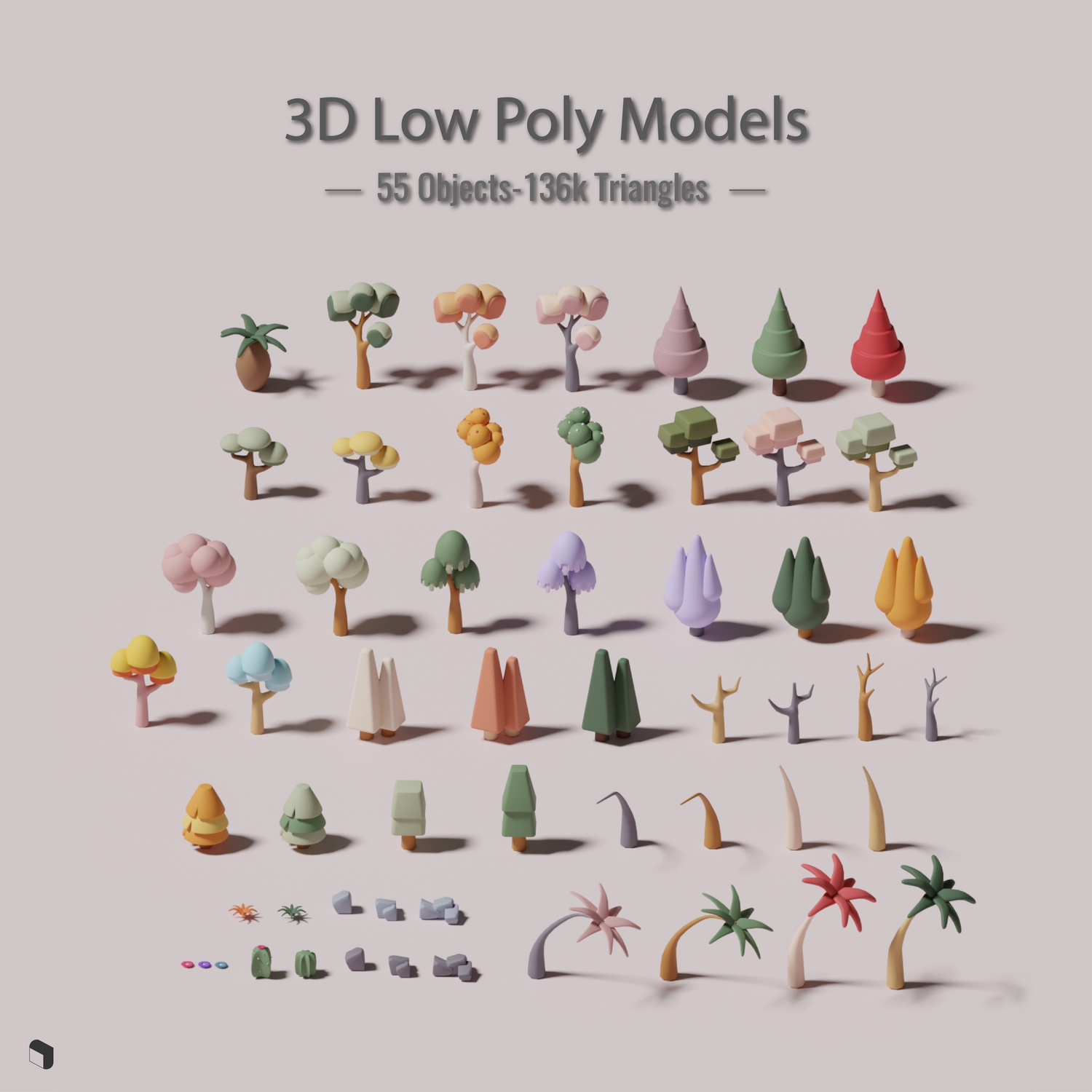 3D Model Low Poly Hypercasual Tree & Plant PNG - Toffu Co