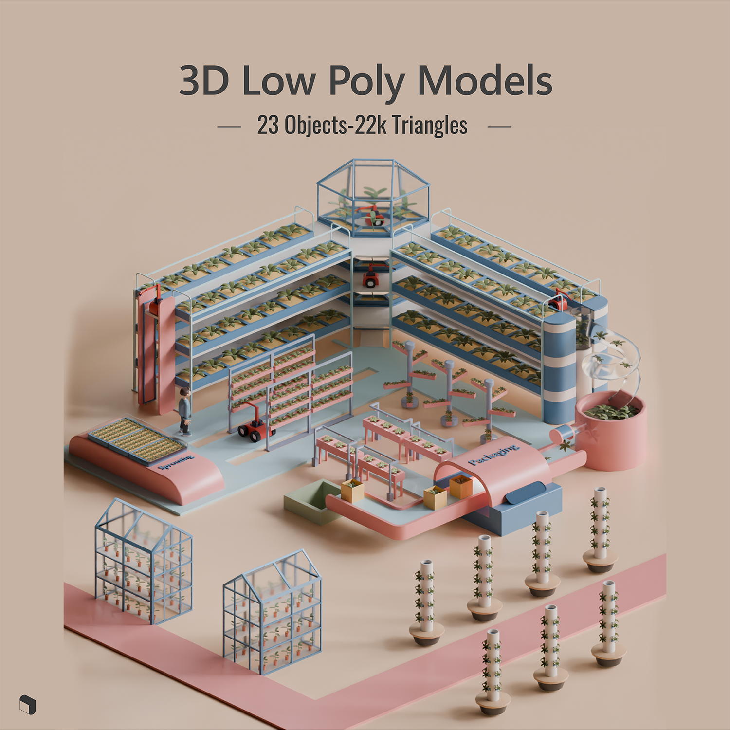 3D Model Low Poly Plant Factory PNG - Toffu Co
