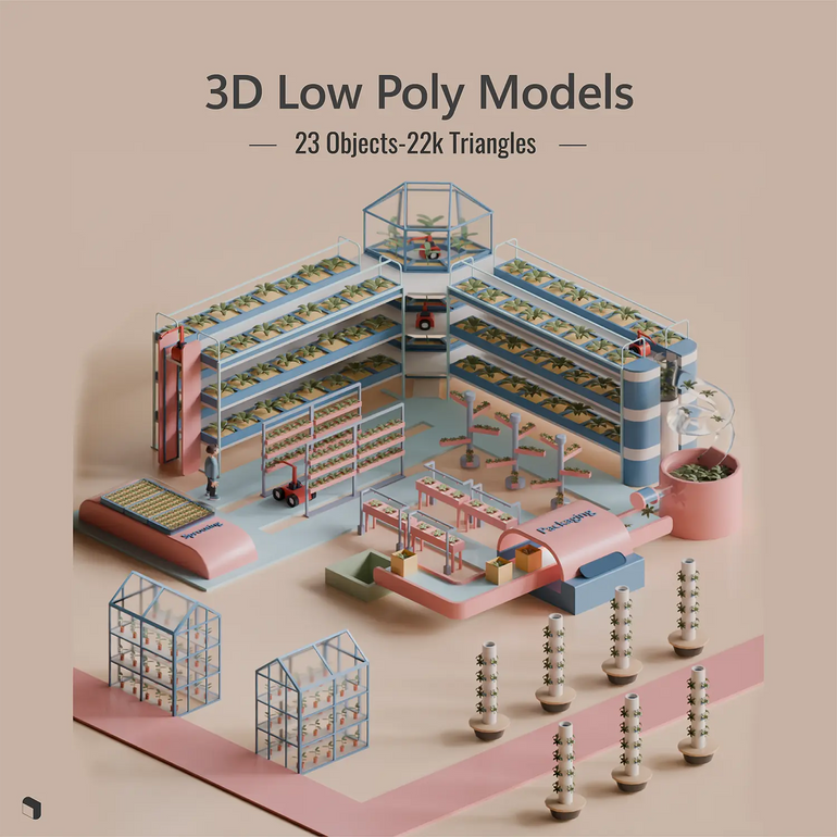 3D Model Low Poly Plant Factory - Toffu Co