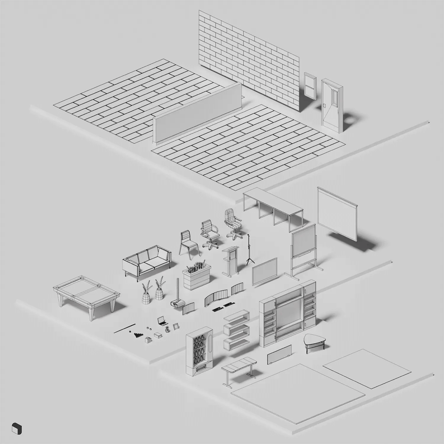 3D Model Low Poly Office Interior Digital Artwork drawings | Toffu Co