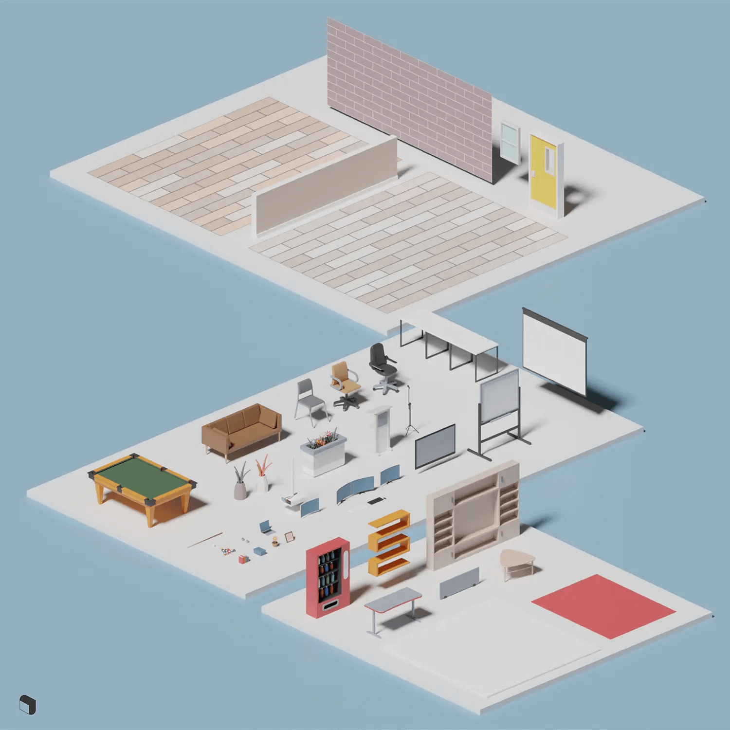 3D Model Low Poly Office Interior Digital Artwork drawings | Toffu Co