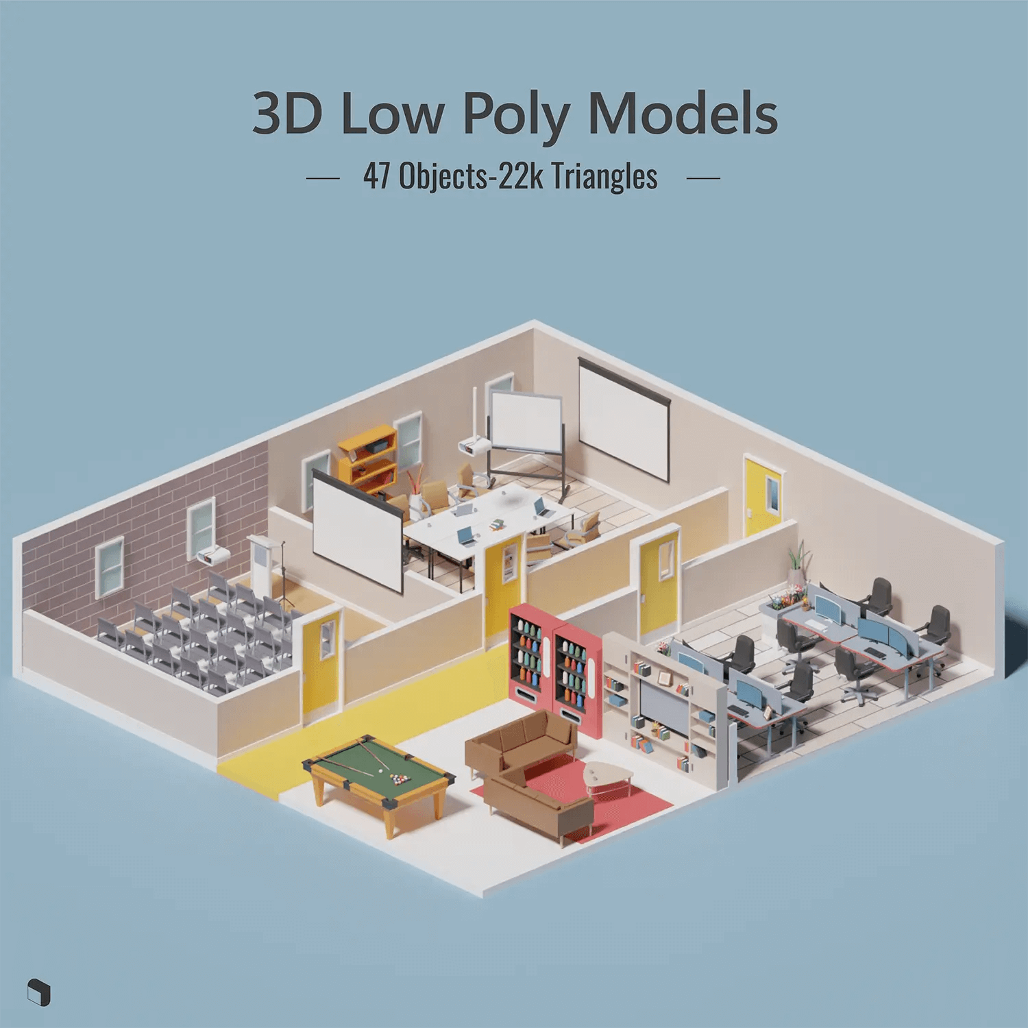 3D Model Low Poly Office Interior Digital Artwork drawings | Toffu Co