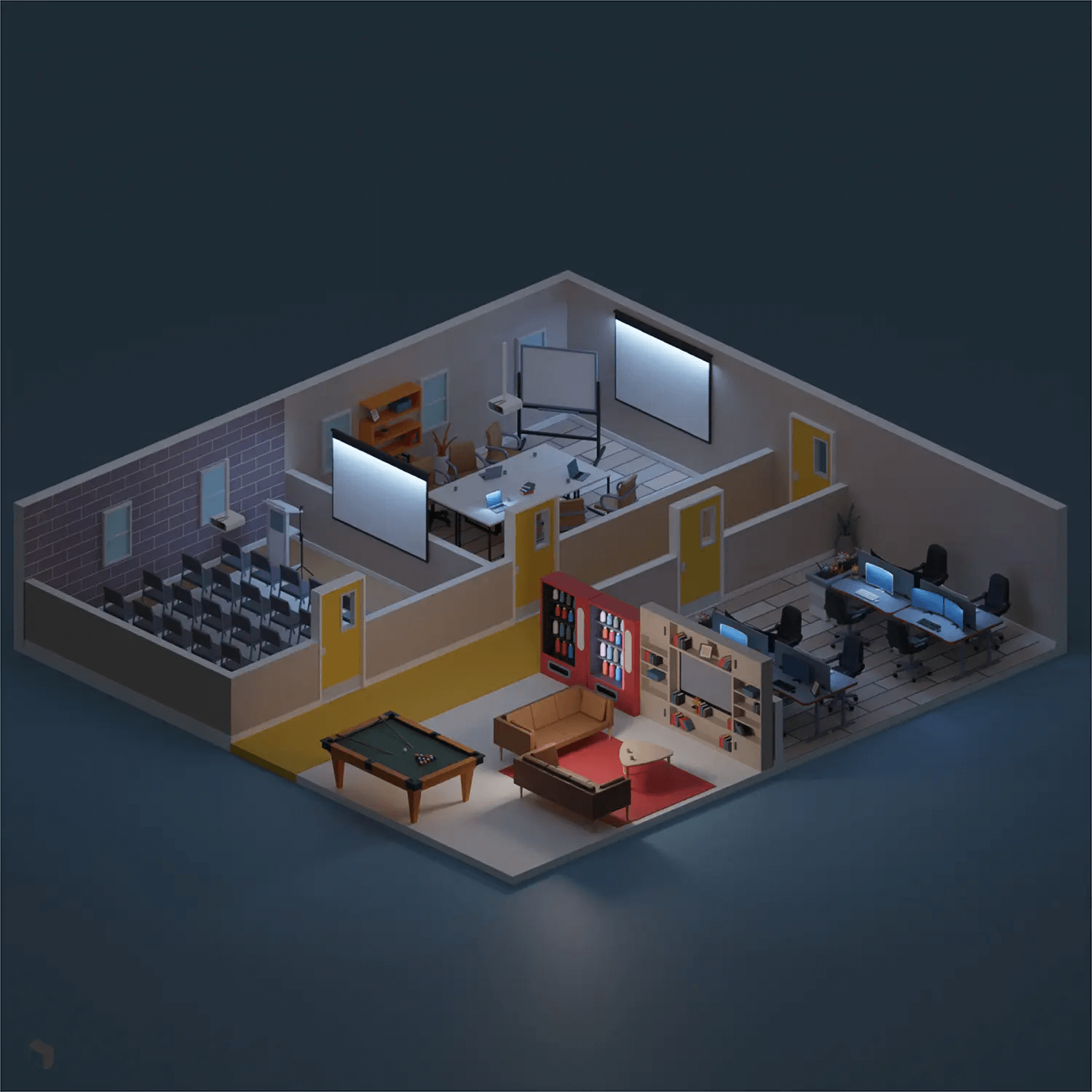 3D Model Low Poly Office Interior Digital Artwork drawings | Toffu Co