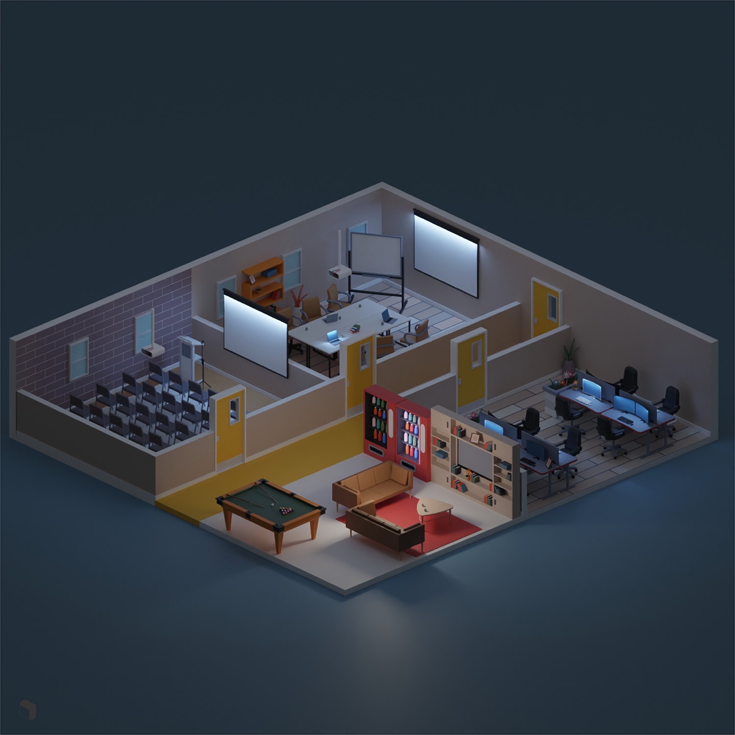 3D Model Low Poly Office Interior PNG - Toffu Co