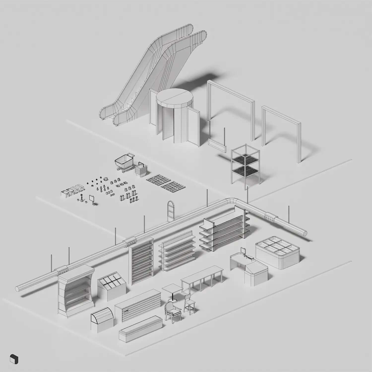 3D Model Low Poly Shopping Mall Digital Artwork drawings | Toffu Co