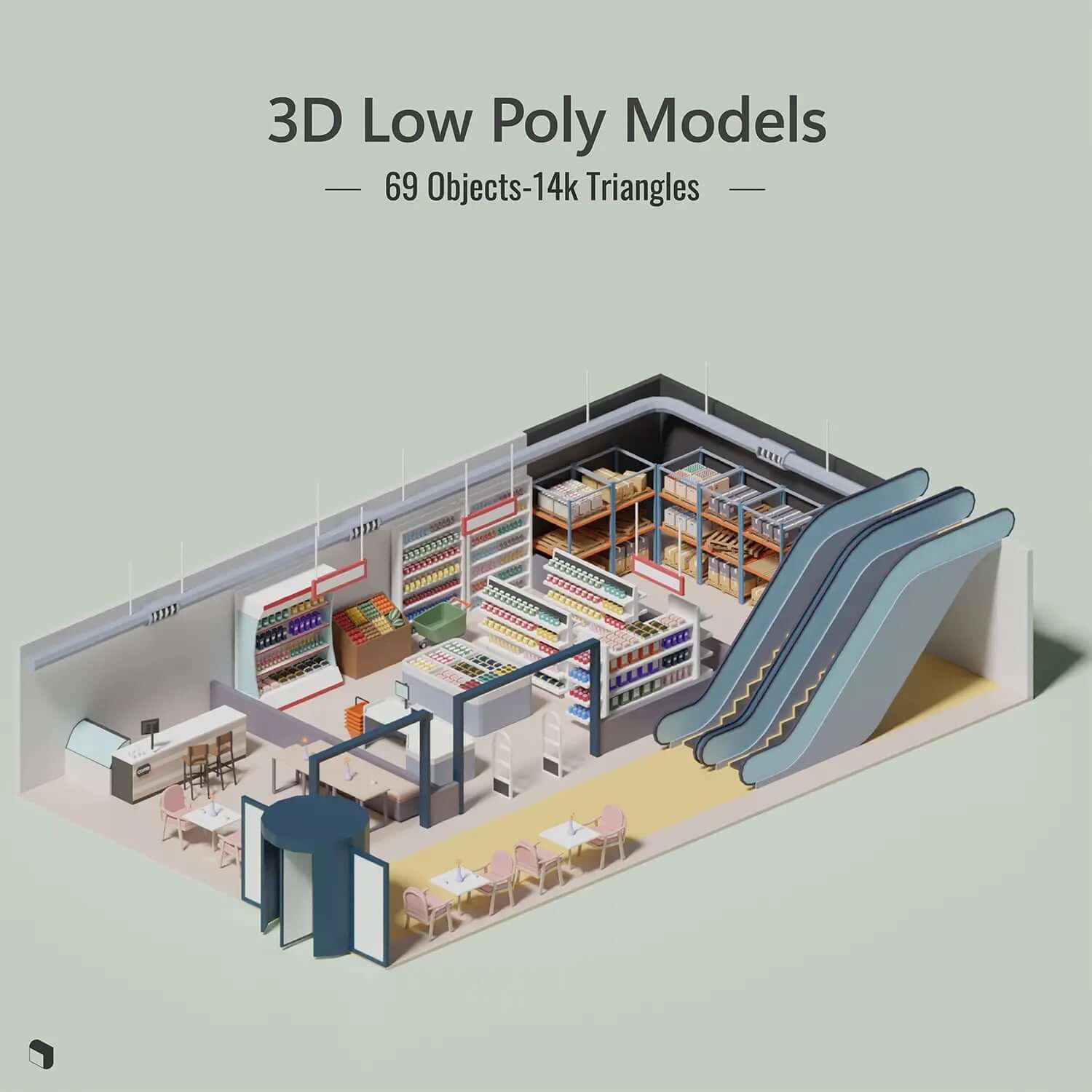 3D Model Low Poly Shopping Mall Digital Artwork drawings | Toffu Co