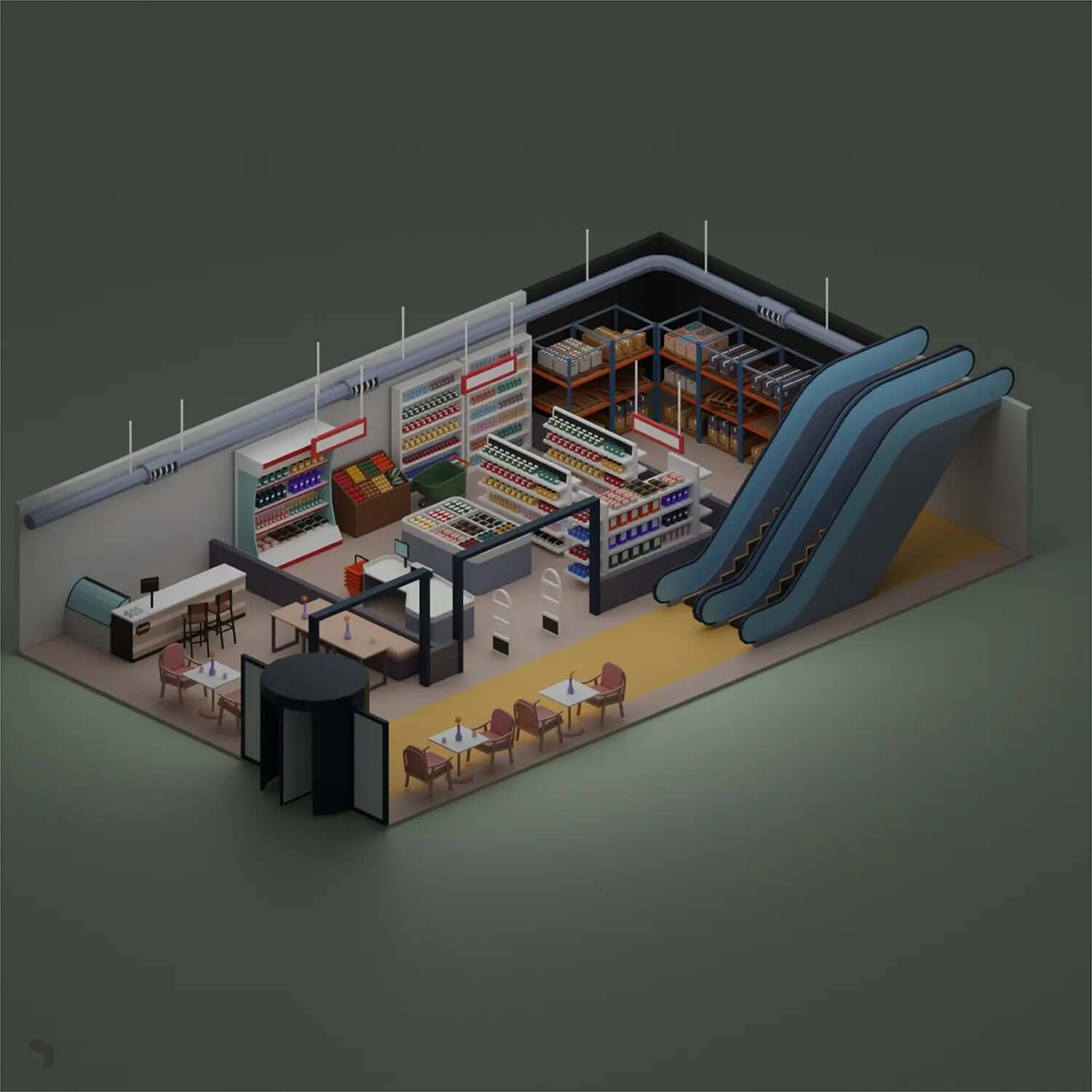 3D Model Low Poly Shopping Mall Digital Artwork drawings | Toffu Co