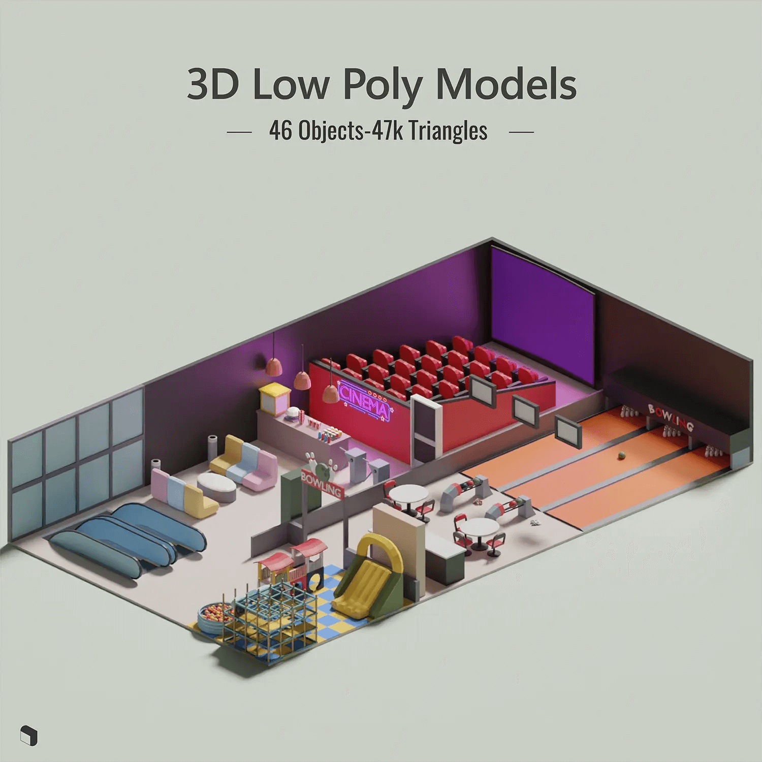 3D Model Low Poly Entertainment Zone Digital Artwork drawings | Toffu Co