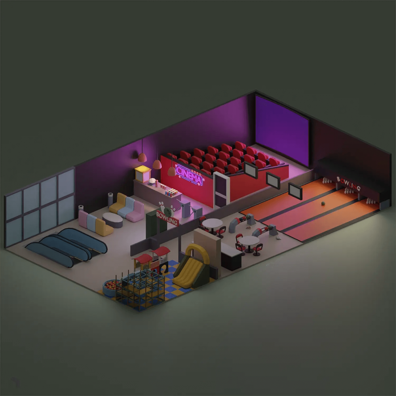 3D Model Low Poly Entertainment Zone Digital Artwork drawings | Toffu Co