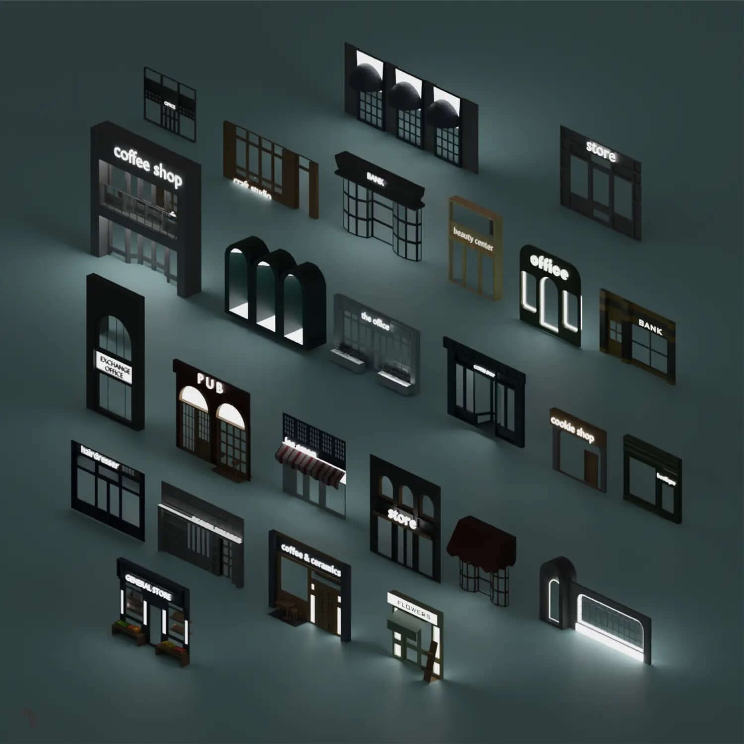 3D Model Low Poly Storefronts – Toffu Co
