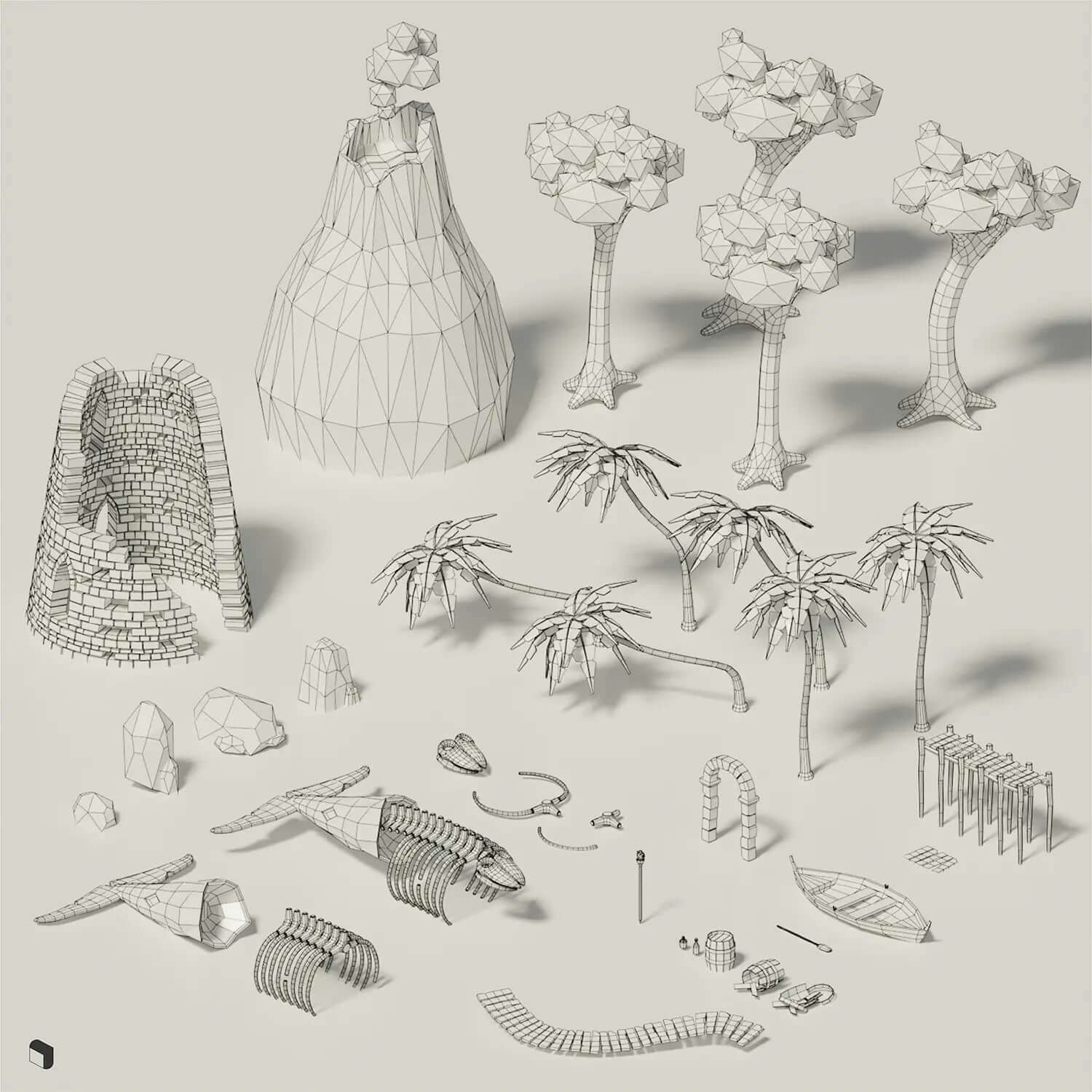 3D Model Low Poly Tropical Jungle Pack Digital Artwork drawings | Toffu Co