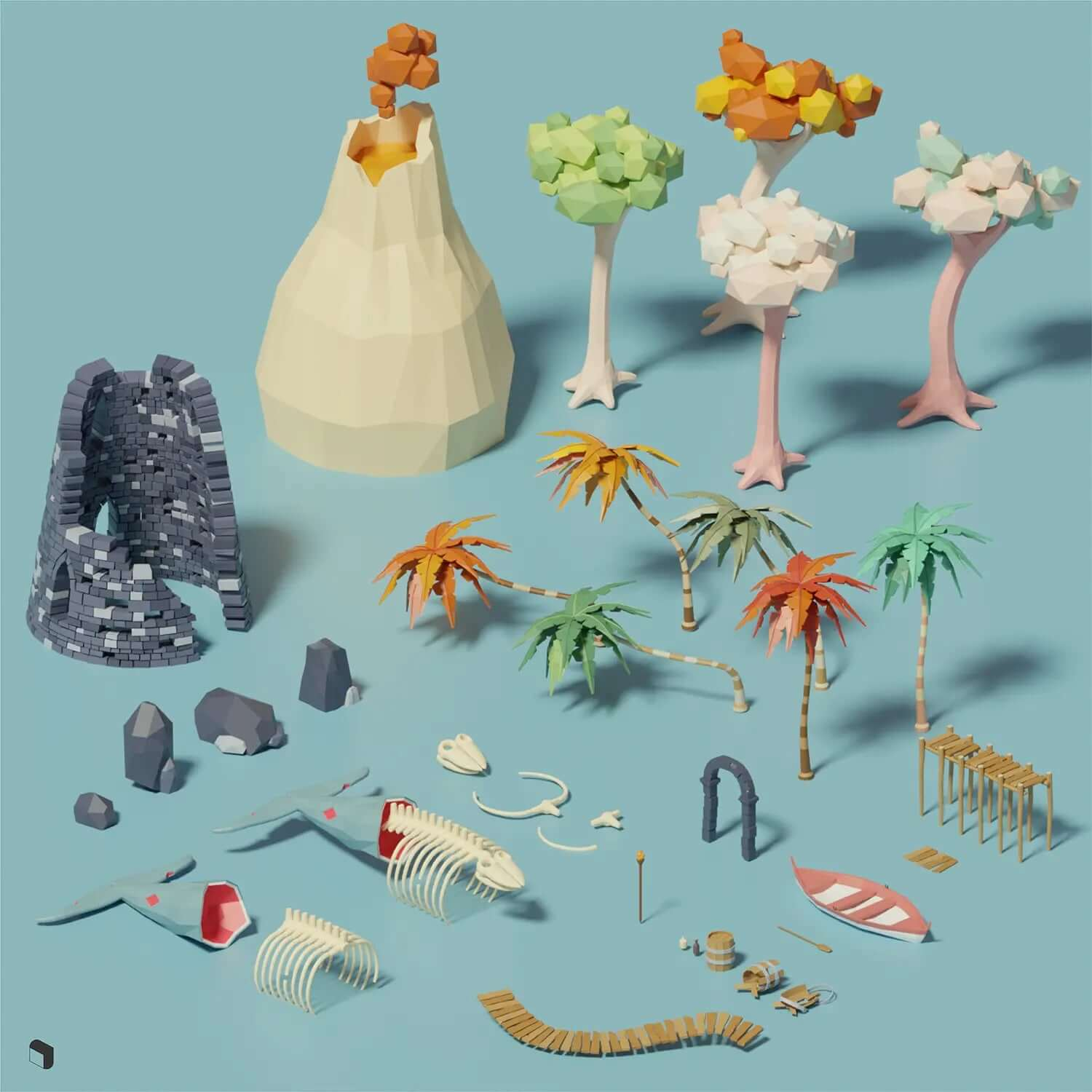 3D Model Low Poly Tropical Jungle Pack Digital Artwork drawings | Toffu Co