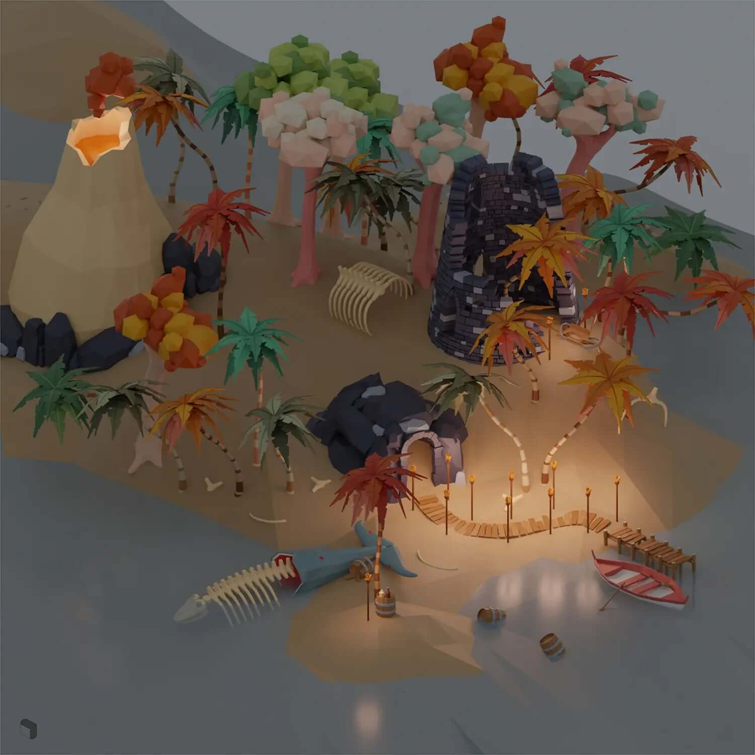 3D Model Low Poly Tropical Jungle Pack Digital Artwork drawings | Toffu Co