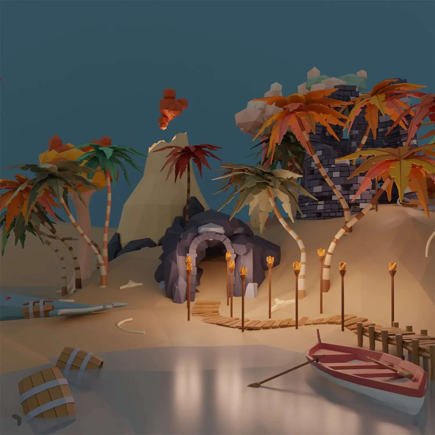 3D Model Low Poly Tropical Jungle Pack Digital Artwork drawings | Toffu Co
