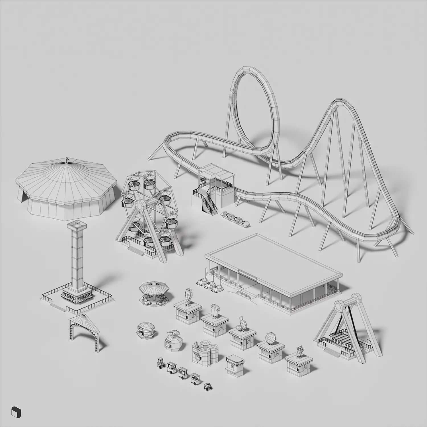 3D Model Low Poly Urban Entertainment Zone Digital Artwork drawings | Toffu Co