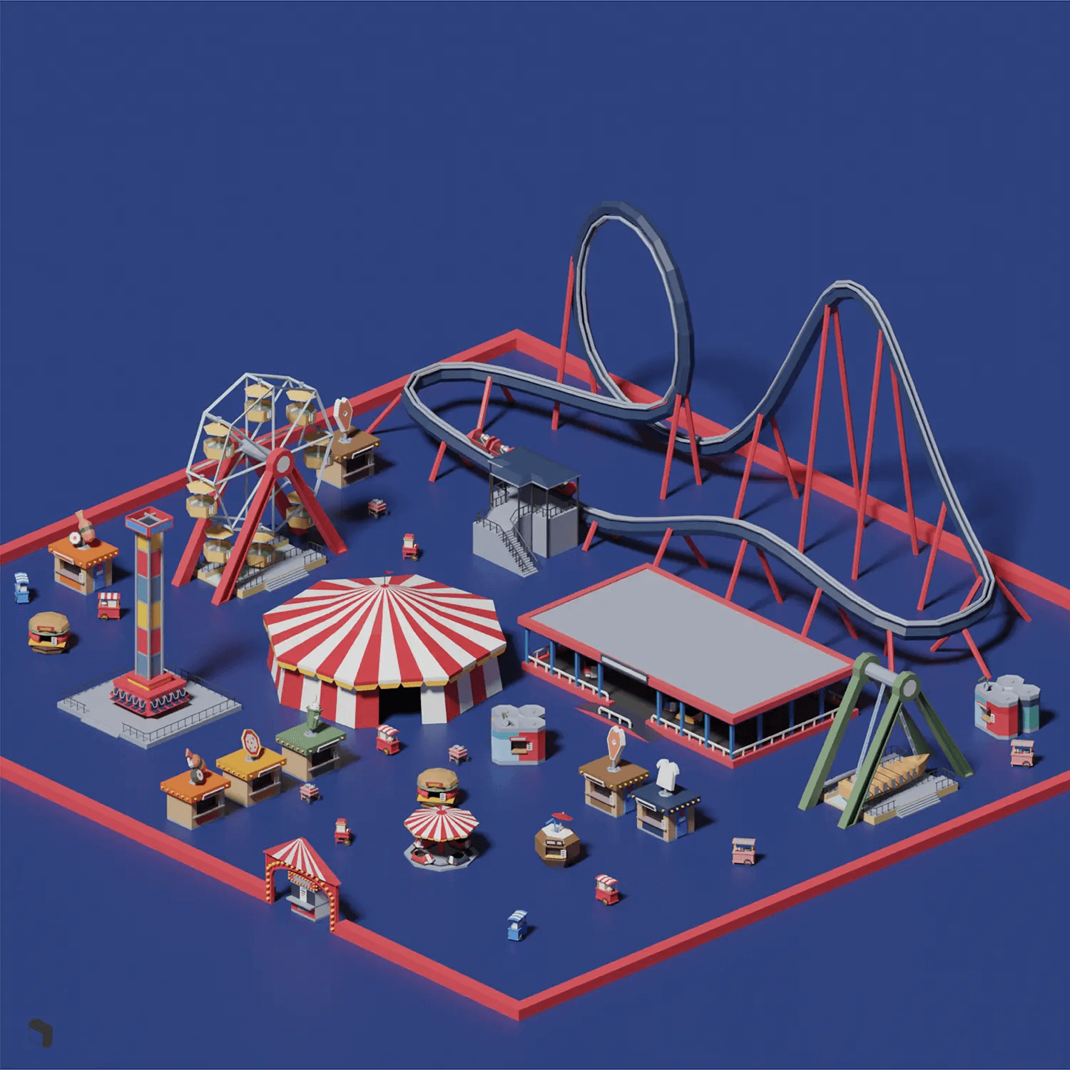 3D Model Low Poly Urban Entertainment Zone Digital Artwork drawings | Toffu Co